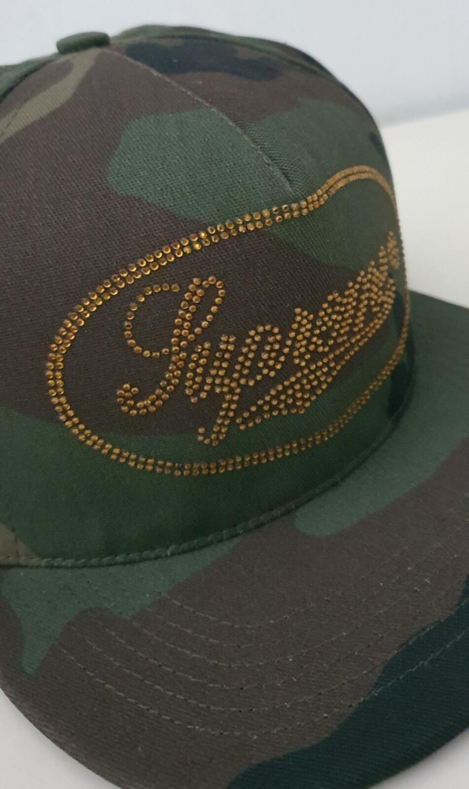 FW17 Supreme Studded Script Logo 5-panel hat Woodland Camo cap camouflage
