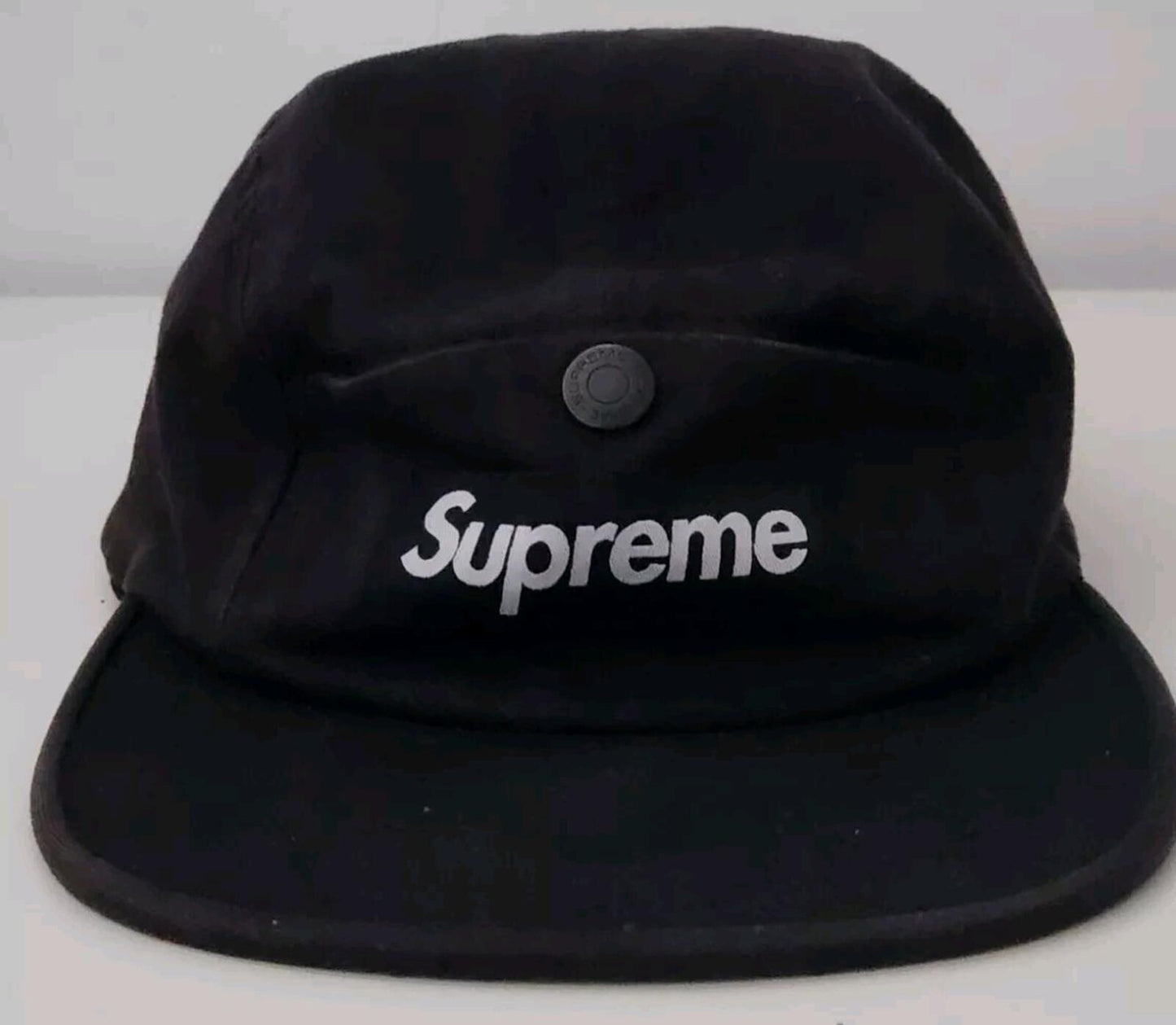 FW18 Supreme Snap Button Pocket Camp Cap black hat box logo