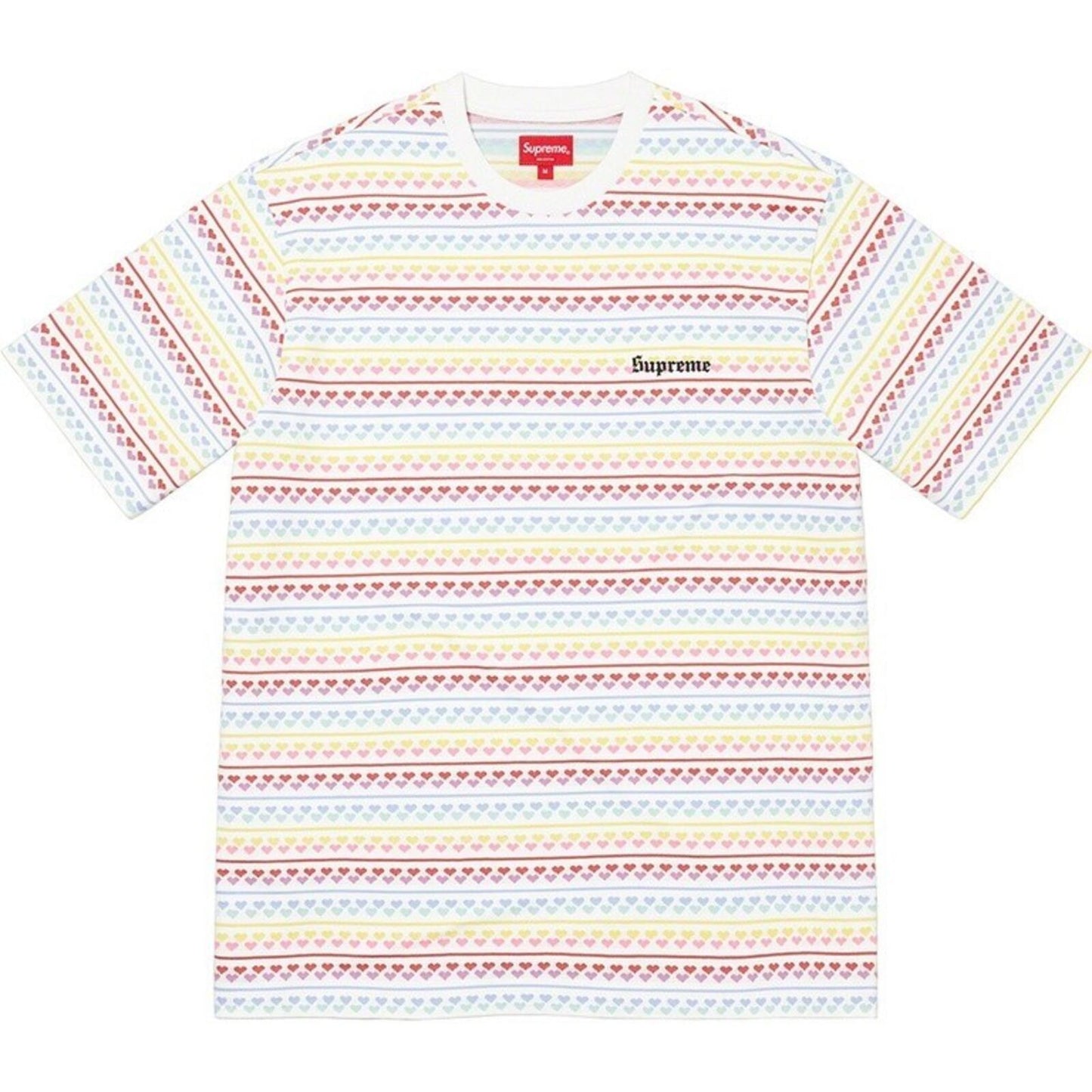 SS22 Hearts Jacquard Kurzarm-Oberteil Weißes T-Shirt Größe S