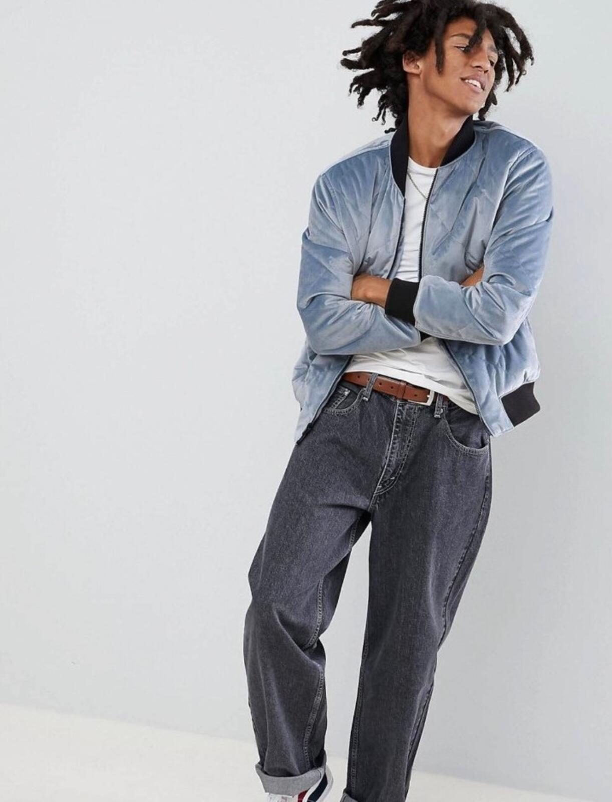LEVI'S Line 8 Quilted Velvet Bomber Jacket Kano Blue Size S Small RRP £85