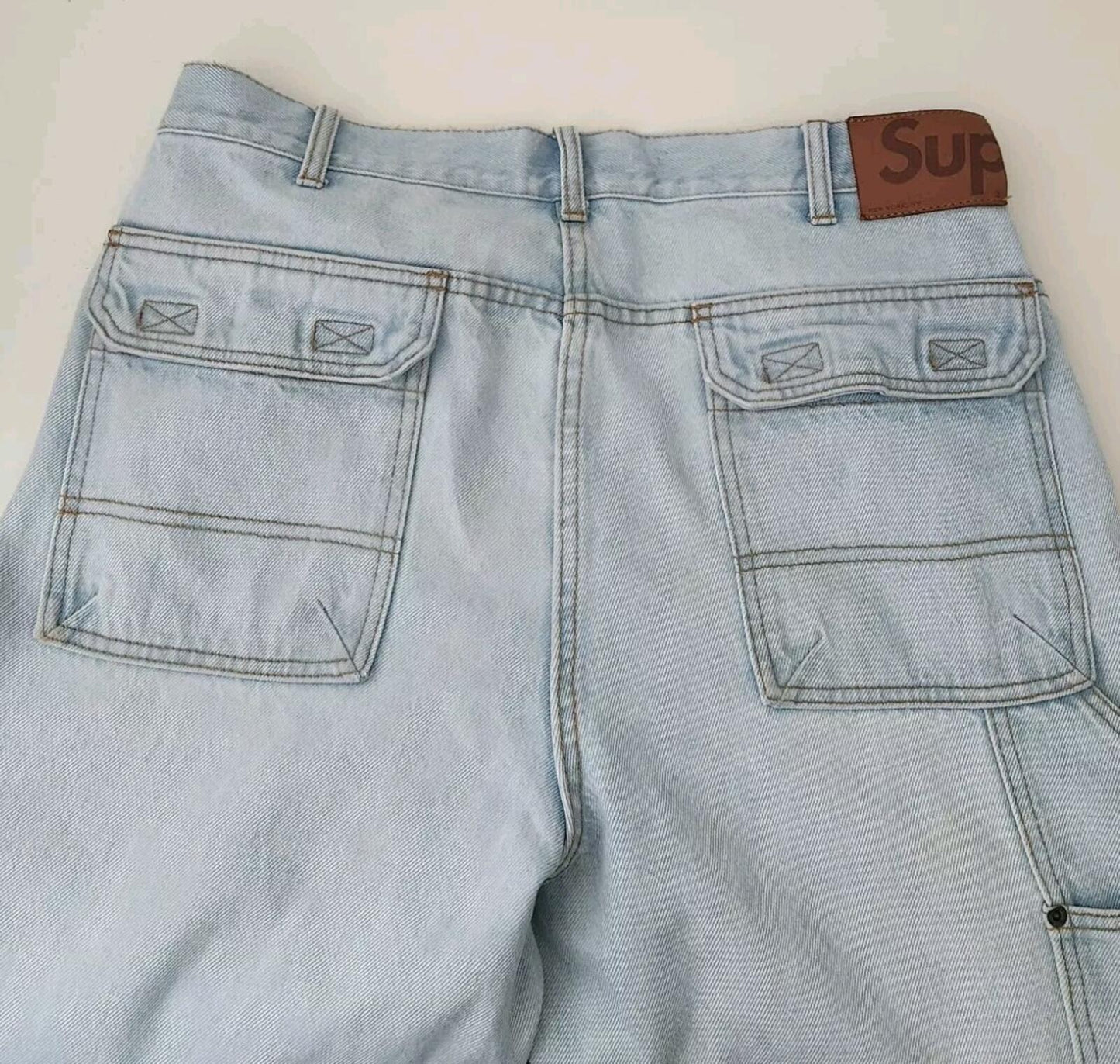 SS22 Supreme Double Knee Denim Utility Jeans Größe 32 W32 L32 Washed Blue Hose