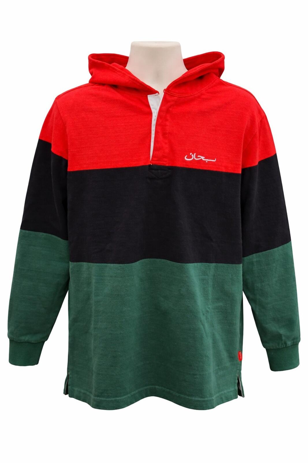 FW15 Block Striped Rugby Hoodie mit arabischem Logo, Größe L