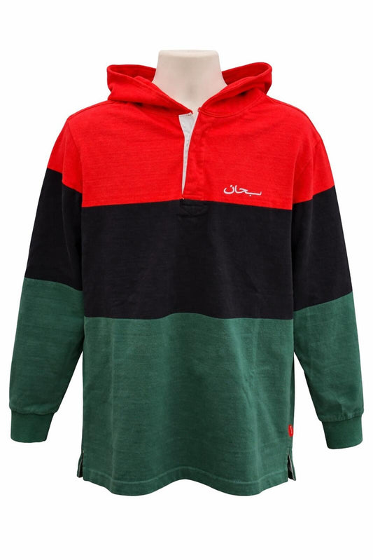 Sudadera con capucha de rugby a rayas FW15 con logotipo árabe, talla L