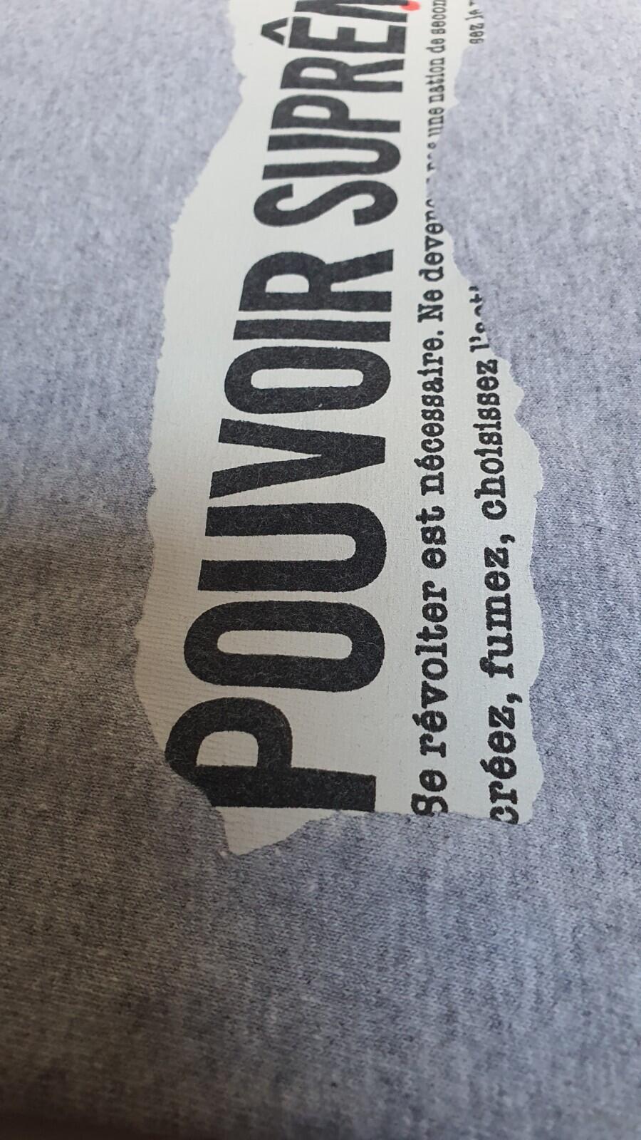 Camiseta SS19 Supreme Headline talla M gris jaspeado "Pouvoir"