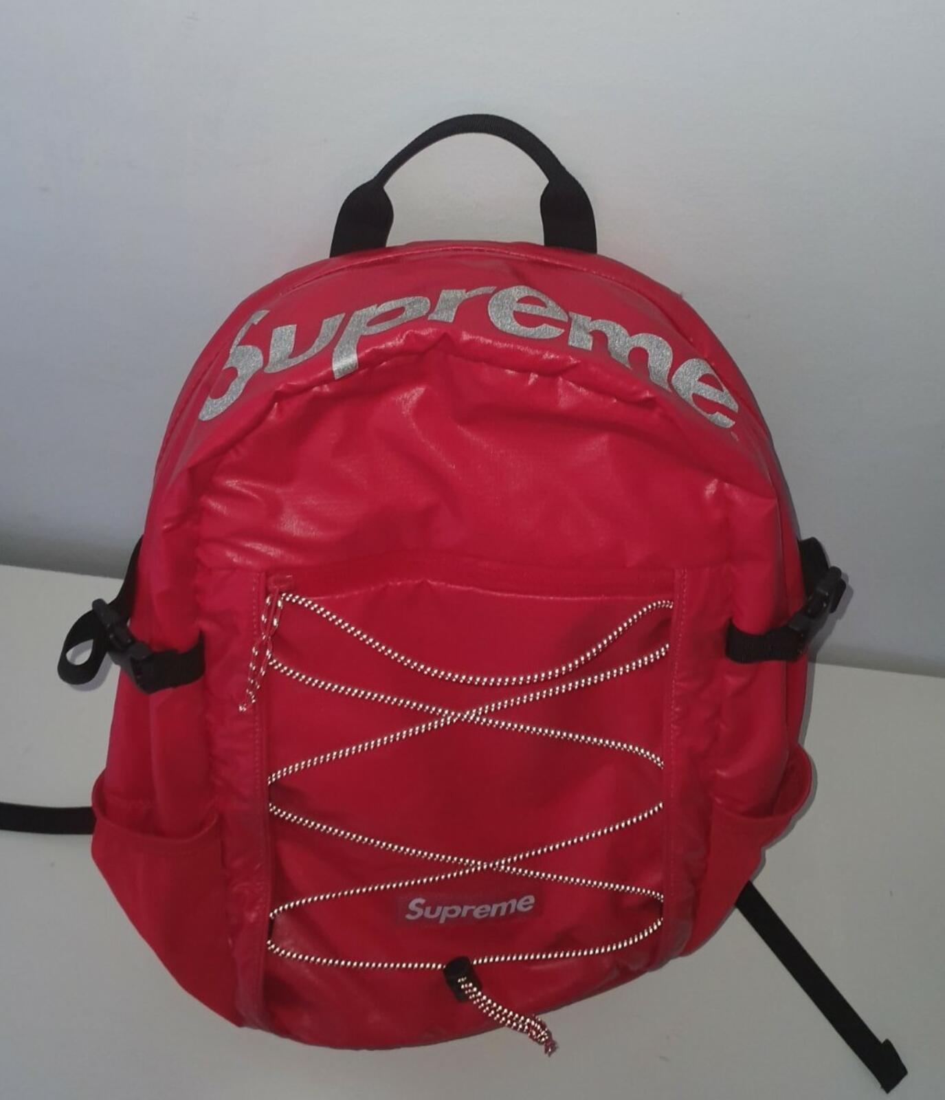FW17 Supreme red backpack Cordura Fabric box logo Reflective text Rucksack