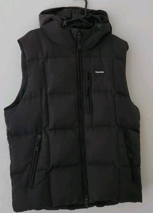 FW14 Supreme Iridescent puffy vest XL Black Gilet 2014 Vintage Puffer Duck Goose