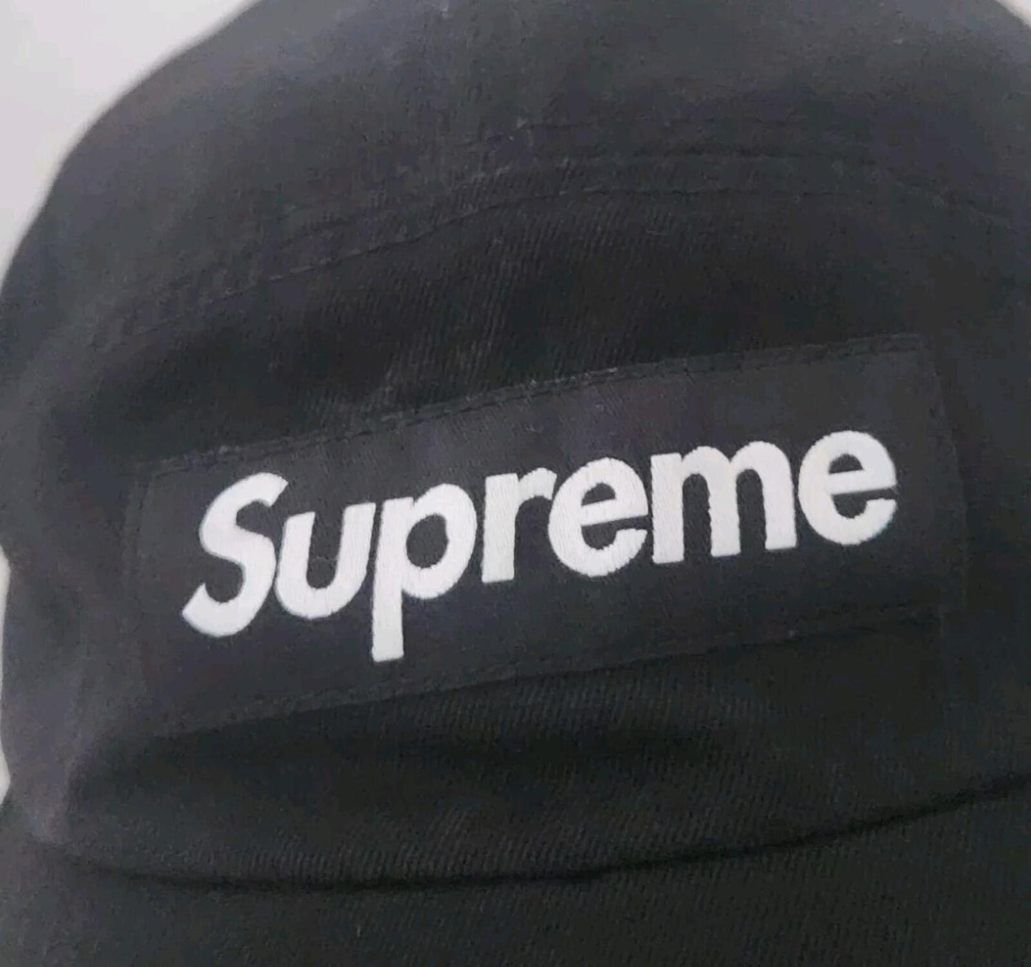 FW23 Supreme Washed Chino Twill Camp Cap Black Leather Strap Hat