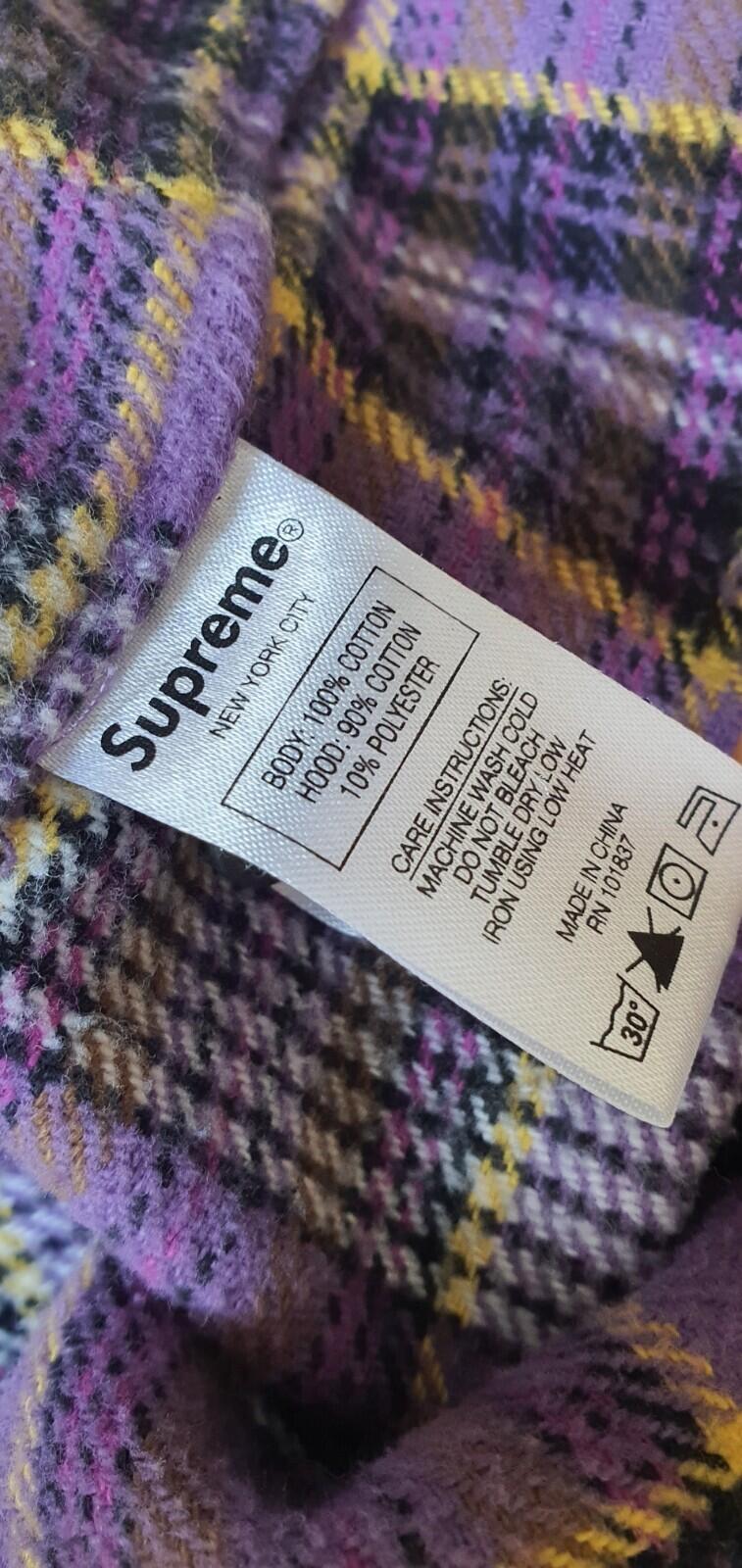 SS18 Supreme Hooded Plaid Flannel Shirt size M medium purple grey