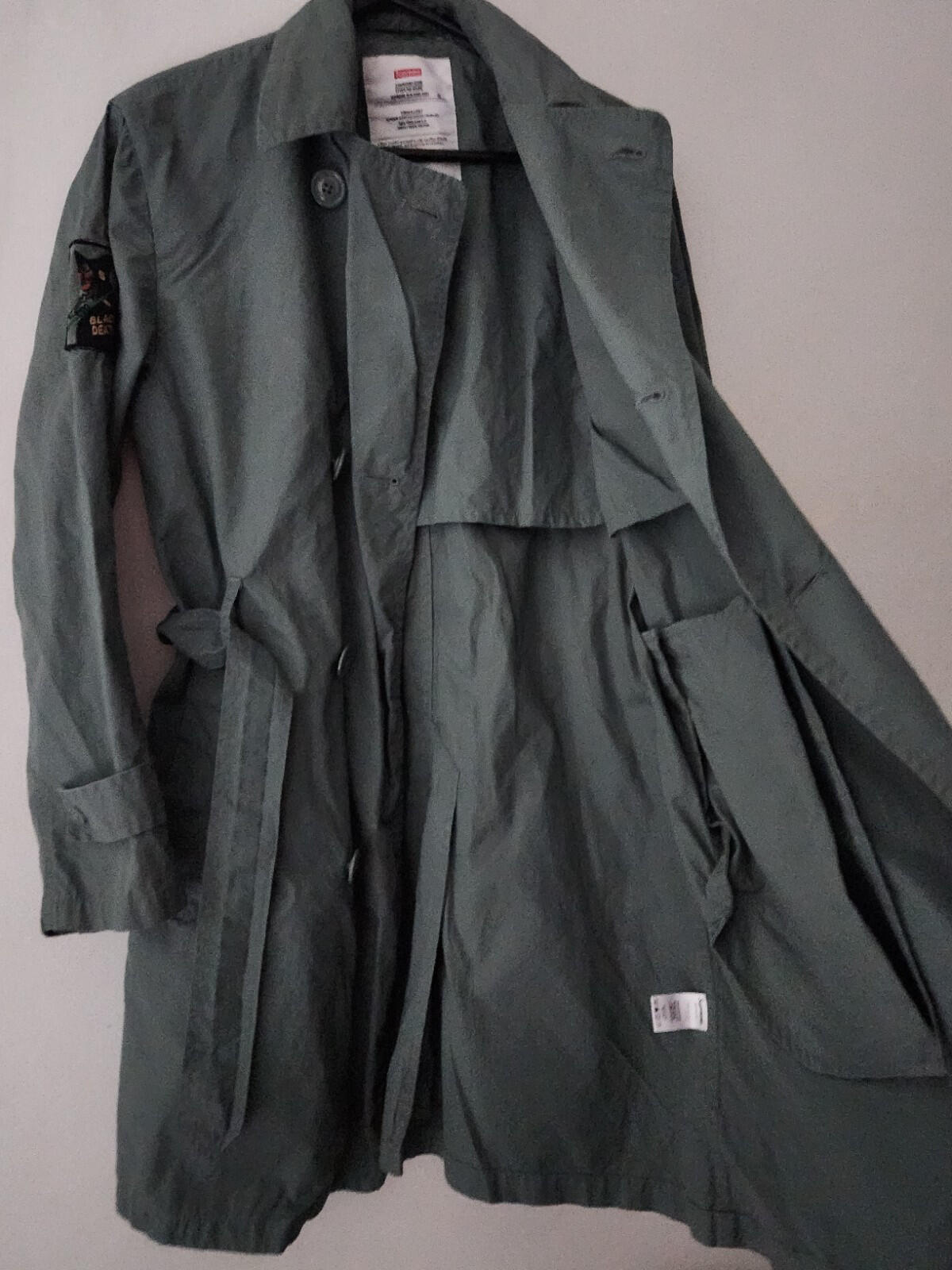SS16 Supreme Belted Trench Coat Black Death Size S Small Water Resistant Jacket