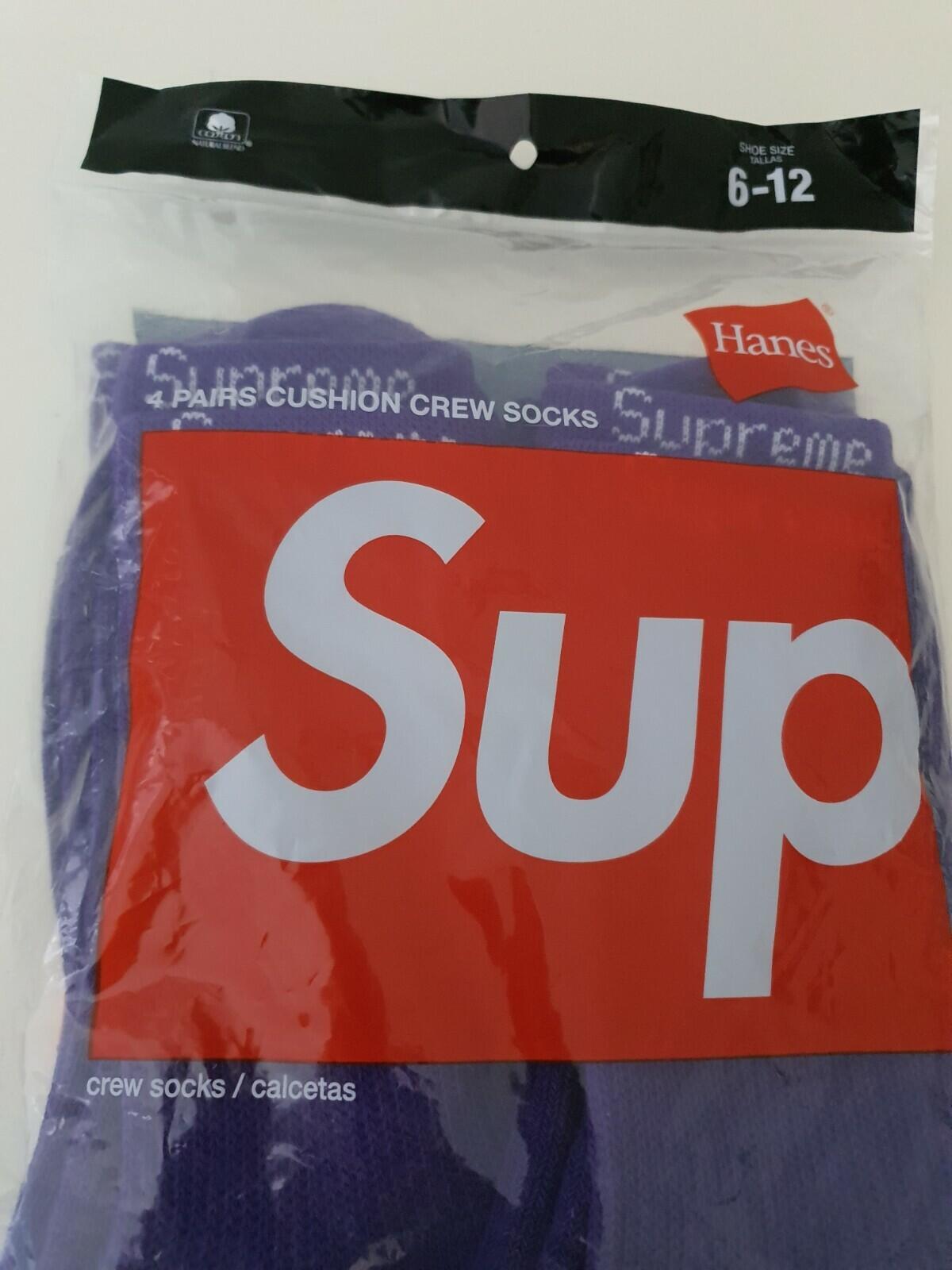 SS21 Supreme Hanes Purple cushion crew socks 4 pack size 6-12 New And Unopened