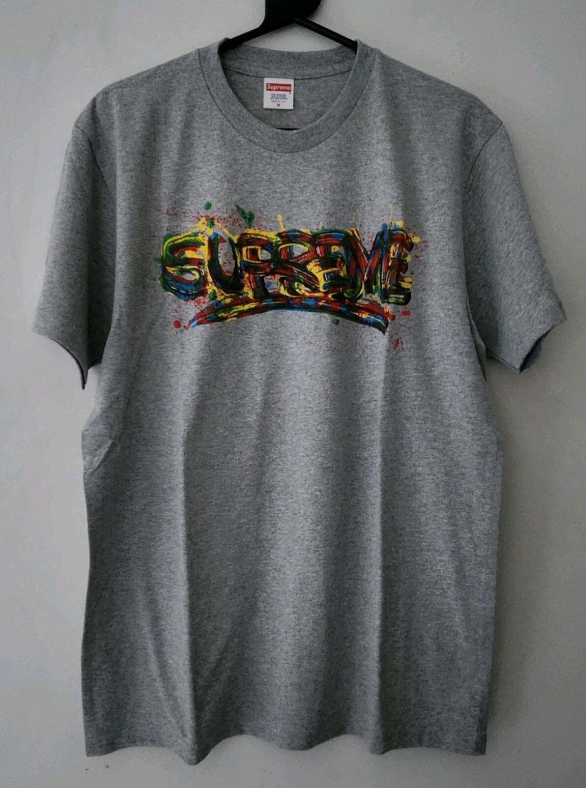 SS20 Supreme Paint Logo Tee Heather Grey Size M