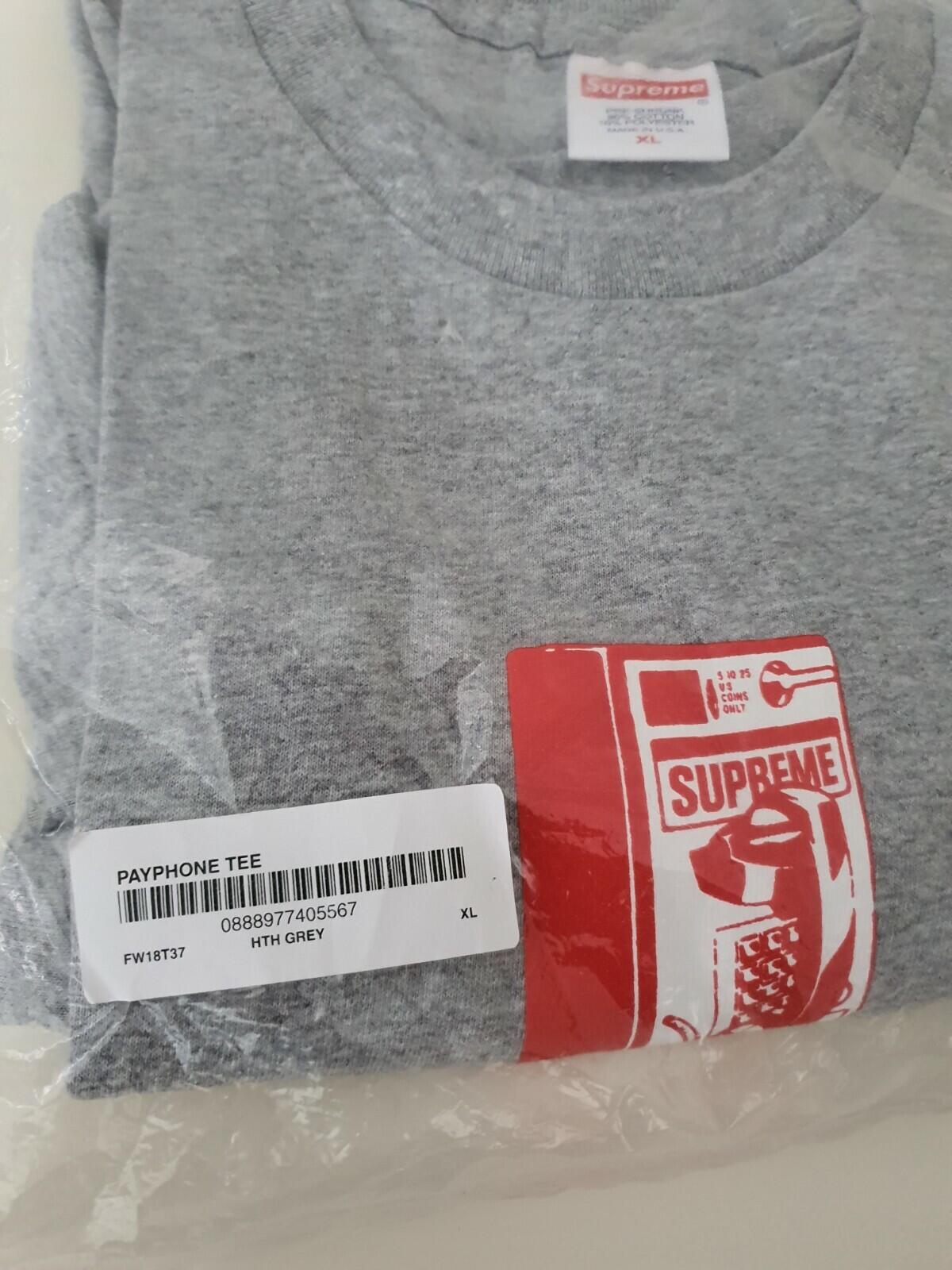 FW18 Supreme Payphone Heather Grey Tee Size XL