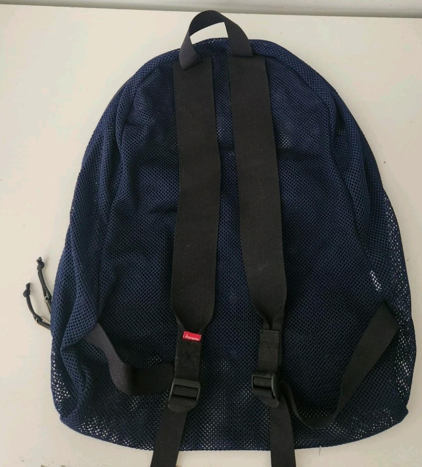 SS16 Supreme mesh backpack navy Bag Red Box Logo