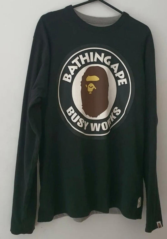 A BATHING APE Wende-Langarmshirt Oberteil Größe M mittel Schwarz Grau BAPE