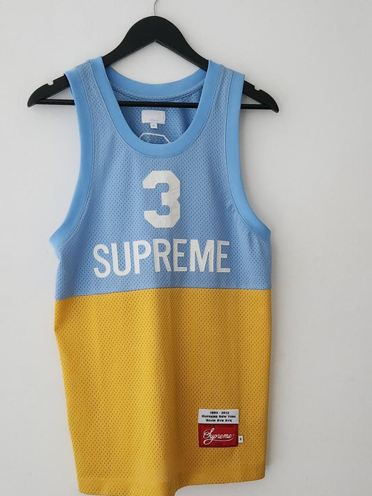 SS12 Supreme camiseta de tirantes Split Malla camiseta M mediana azul amarillo rara vintage