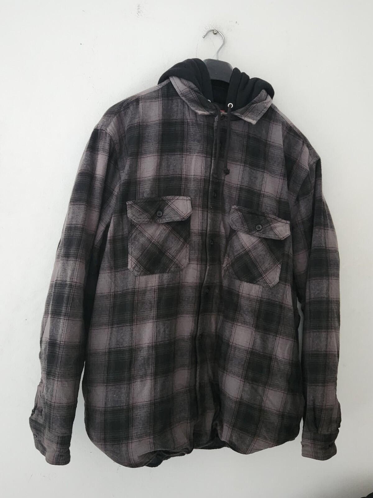 FW21 Supreme Hooded Flannel Zip Up Shirt Quilted Jacket Black Size L