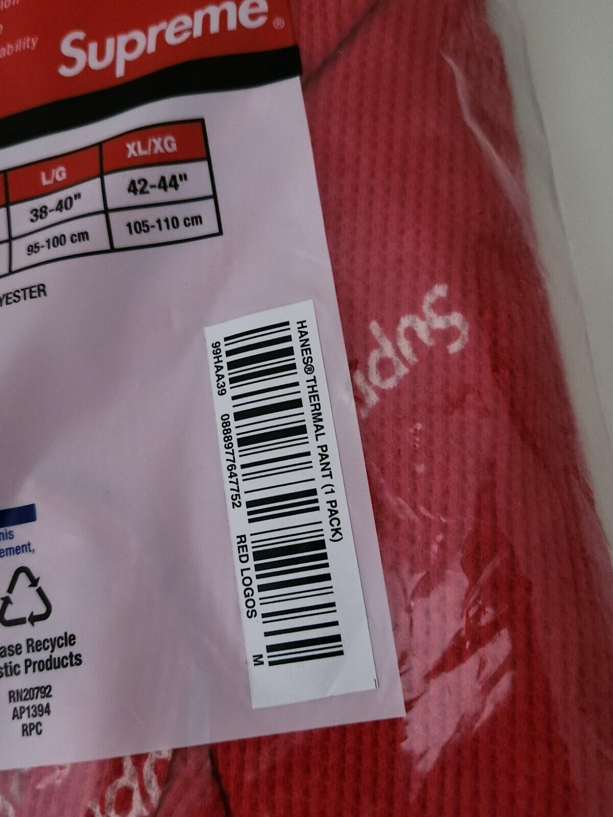 FW20 Supreme Hanes Thermal pant (1 pack) Red logos size M