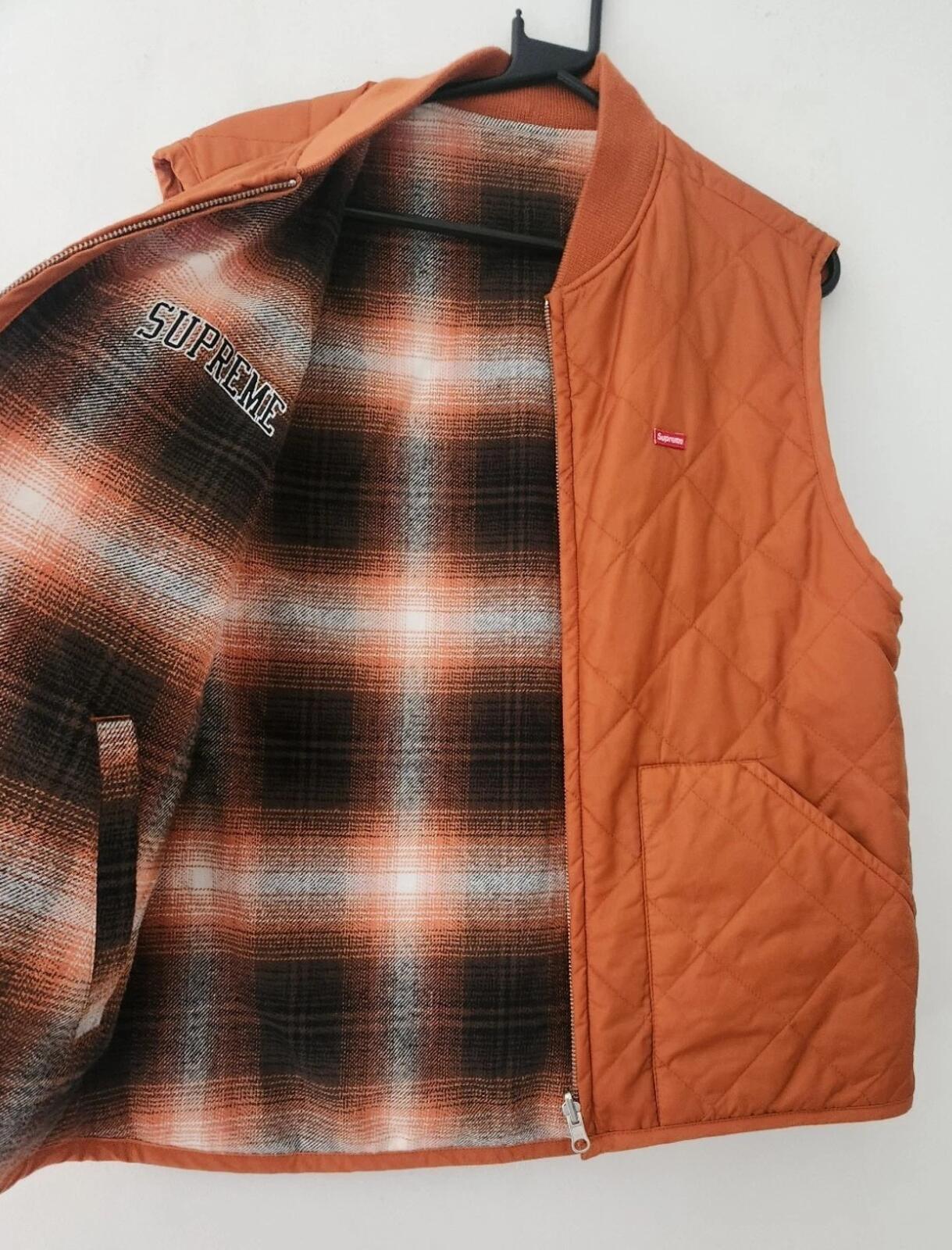 FW17 Supreme reversible shadow plaid vest size M medium orange gilet