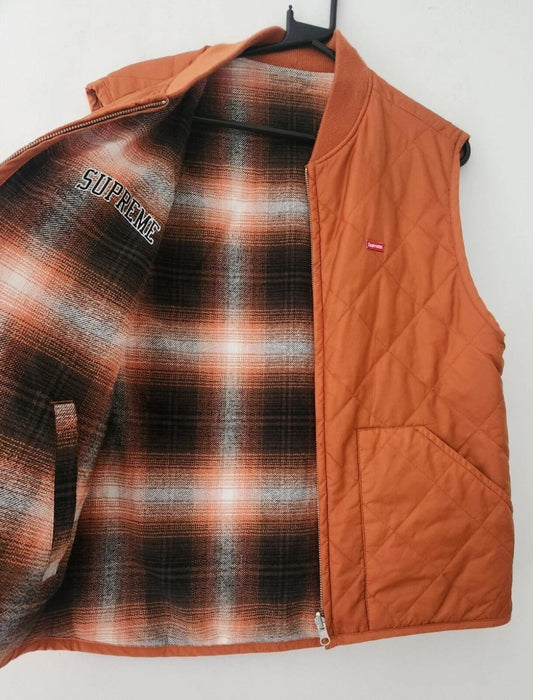 Chaleco reversible FW17 Supreme a cuadros "shadow" talla M naranja