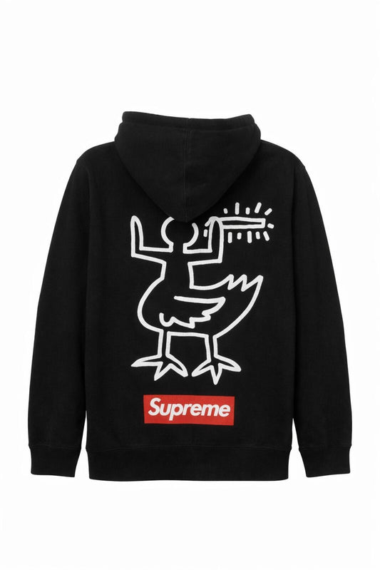 SS09 Sudadera con capucha Supreme Malcolm McLaren Keith Haring Negra Talla L