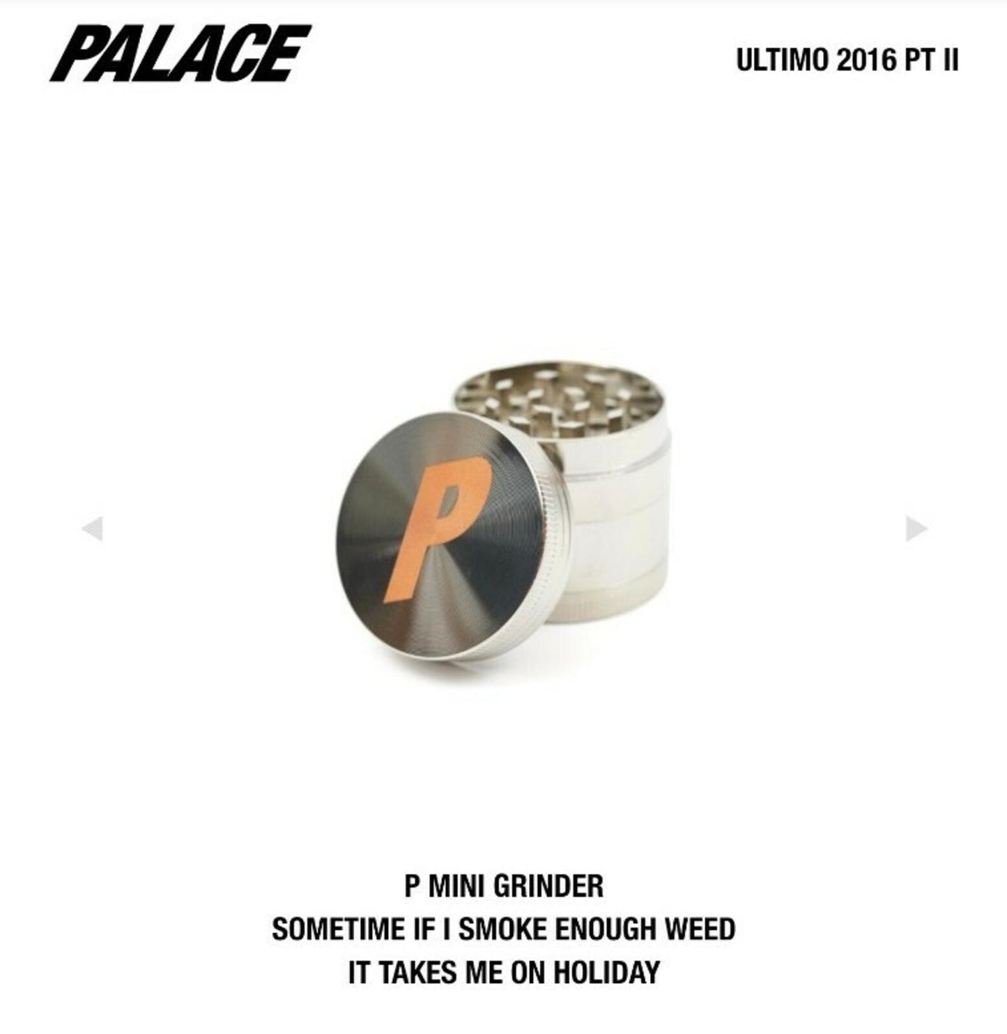 SS16 Palace Skateboards P mini grinder metal silver Rare