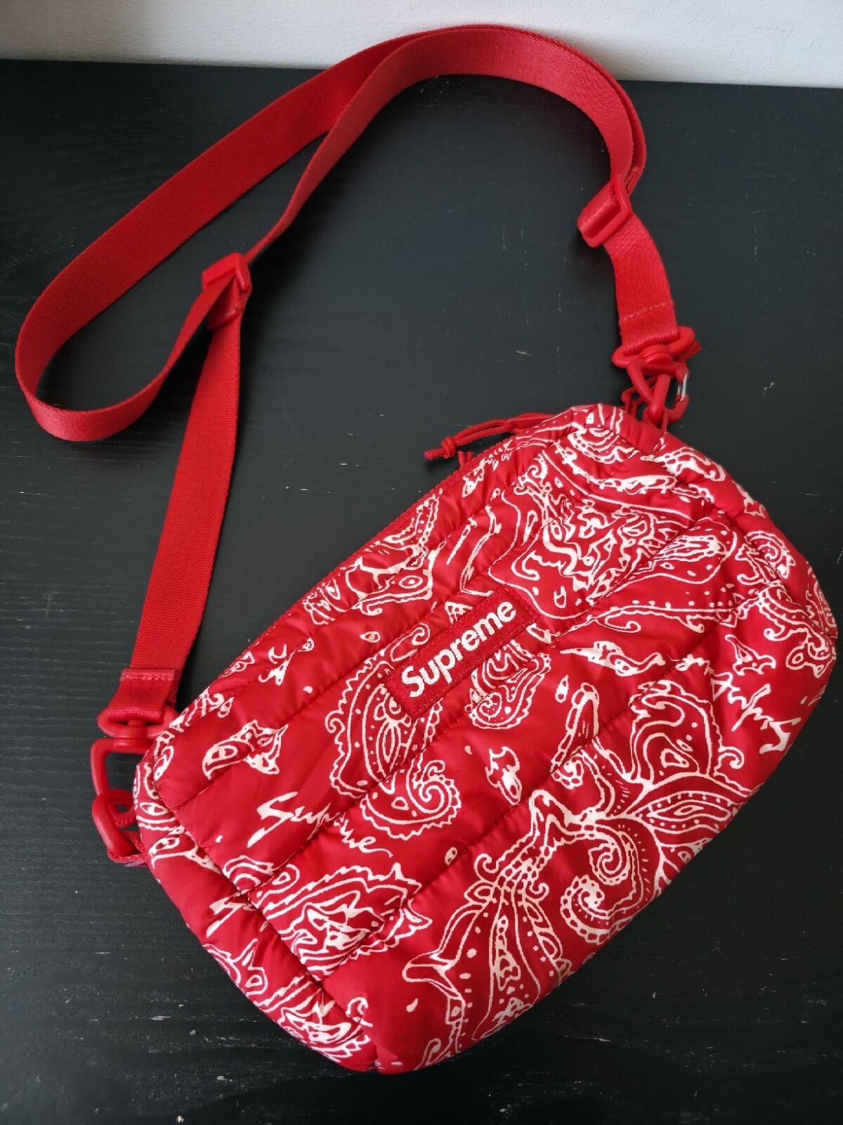 FW22 Supreme Puffer Side Bag Shoulder Red Paisley Water Resistant