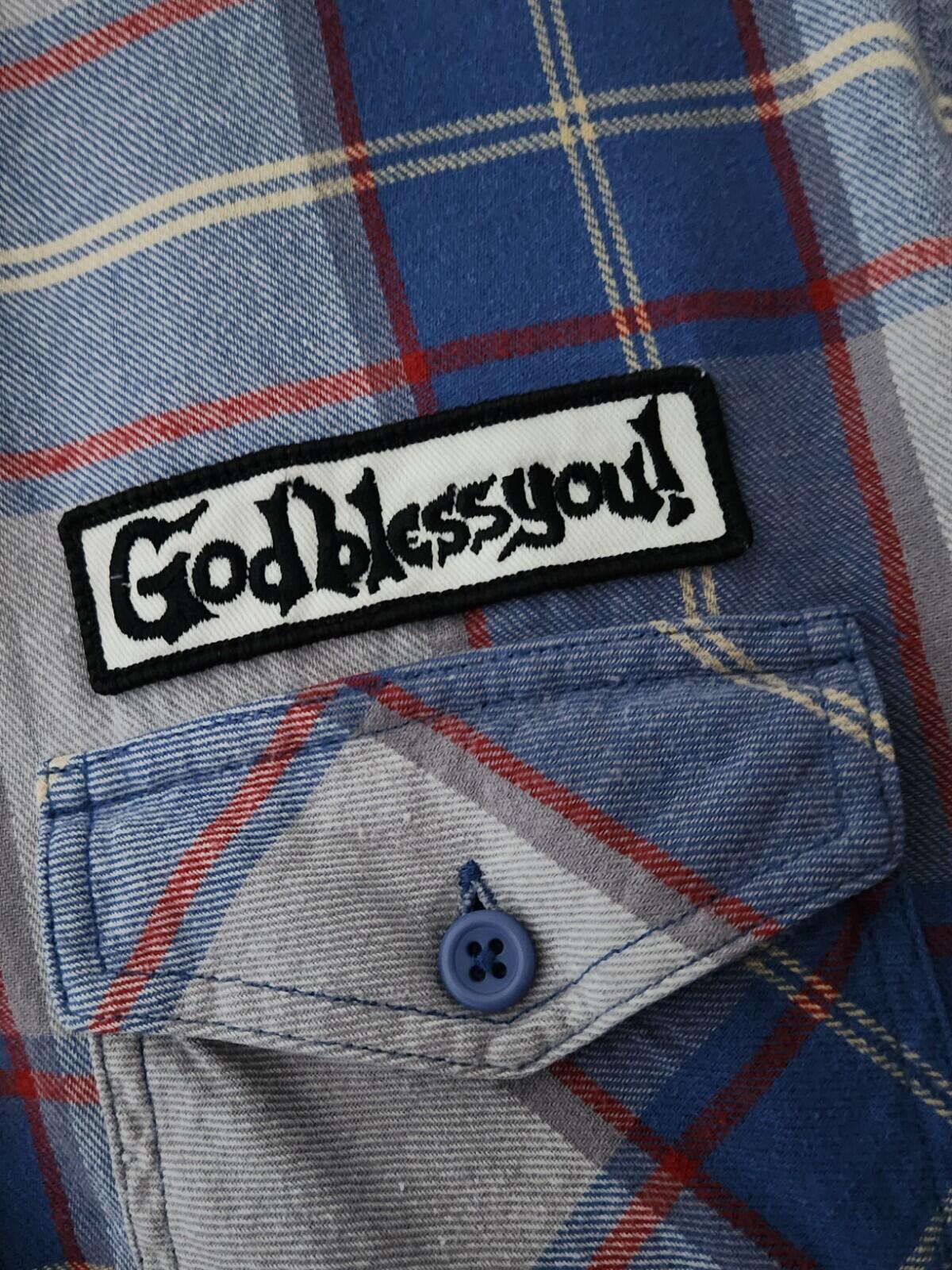 FW17 Supreme God Bless Plaid Flannel Shirt Blue Grey Size M Medium Blessed