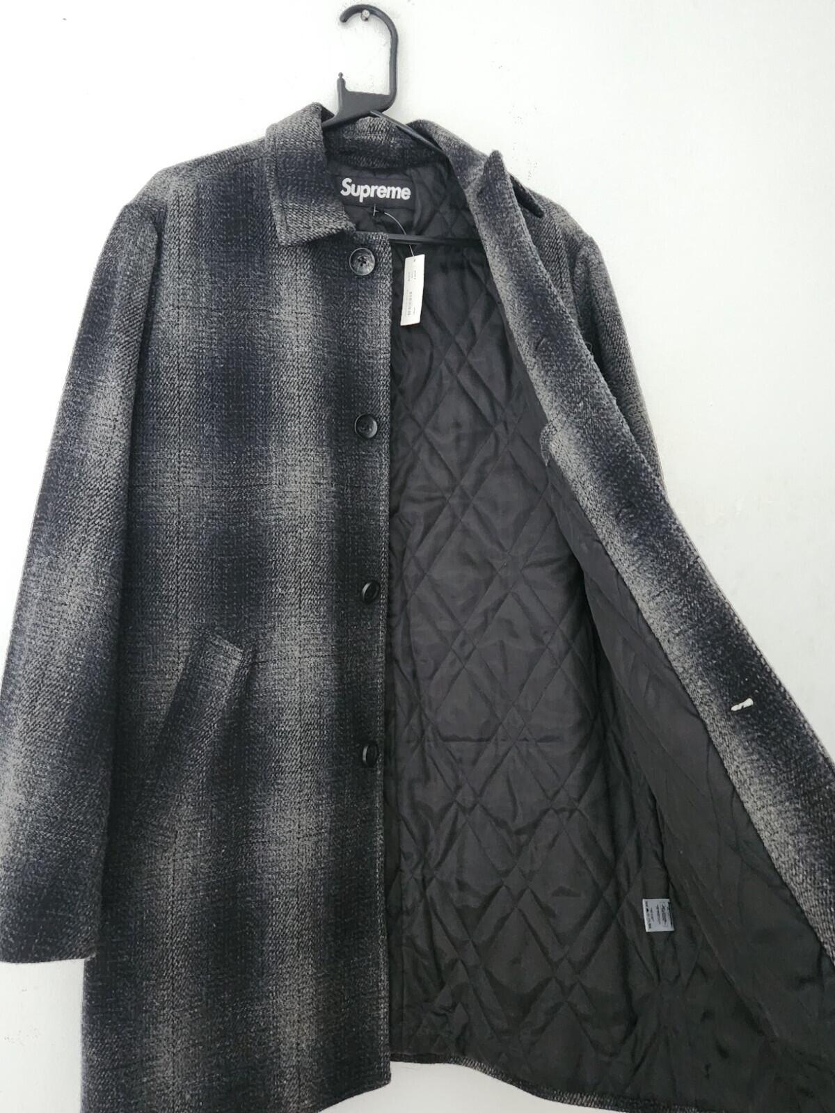 FW16 Supreme Shadow Plaid Woolrich Wool Overcoat Charcoal S Small Coat New