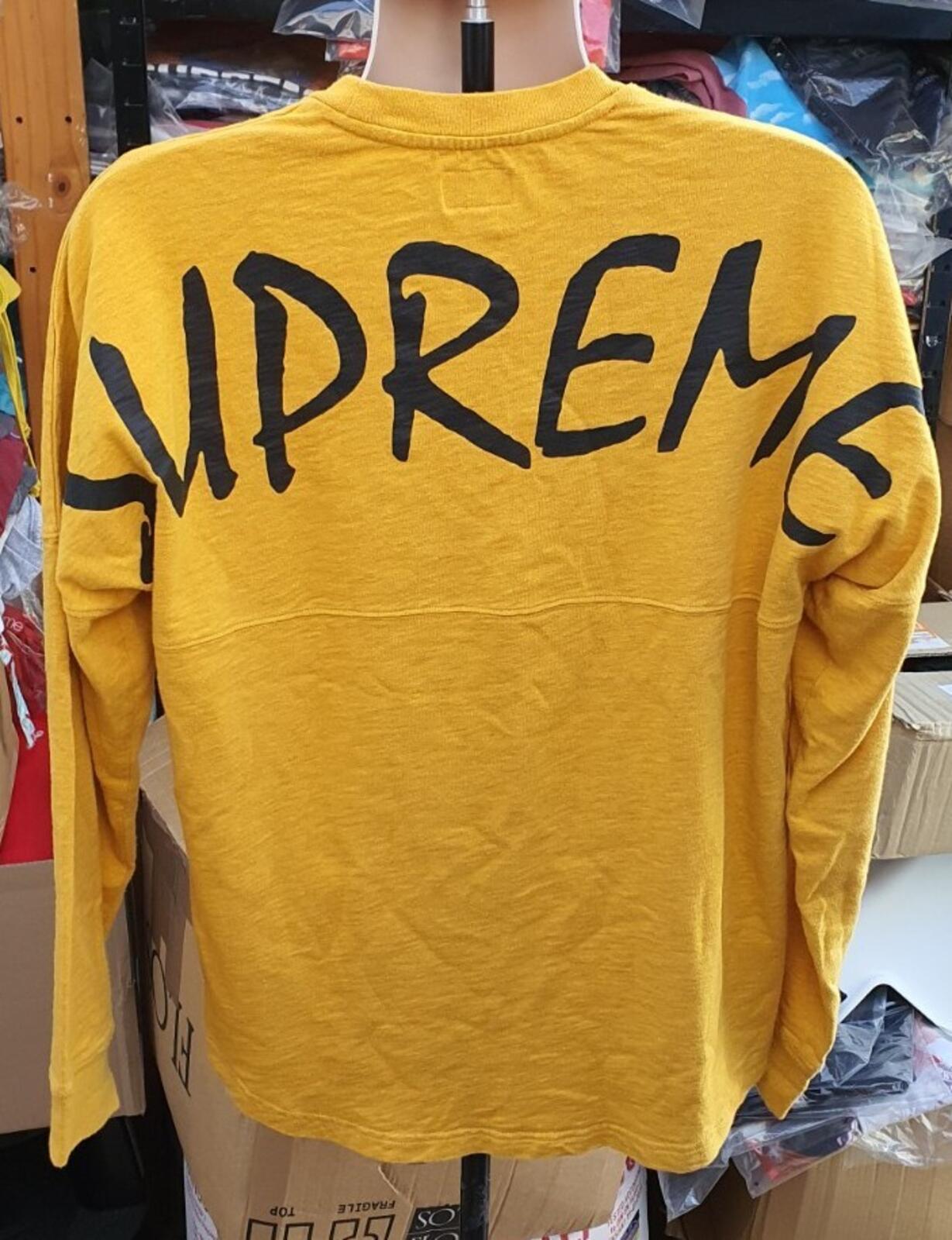 FW14 Supreme Arena Top long sleeve L/S tee size L large yellow t-shirt big logo