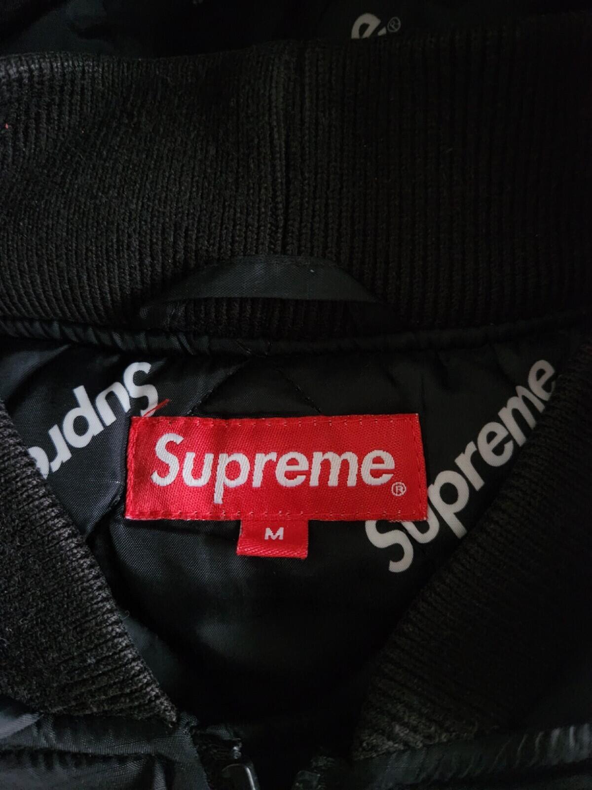 FW15 Supreme 2Tone Hooded Sideline Jacket Black Tackle Twill Logo White M Medium