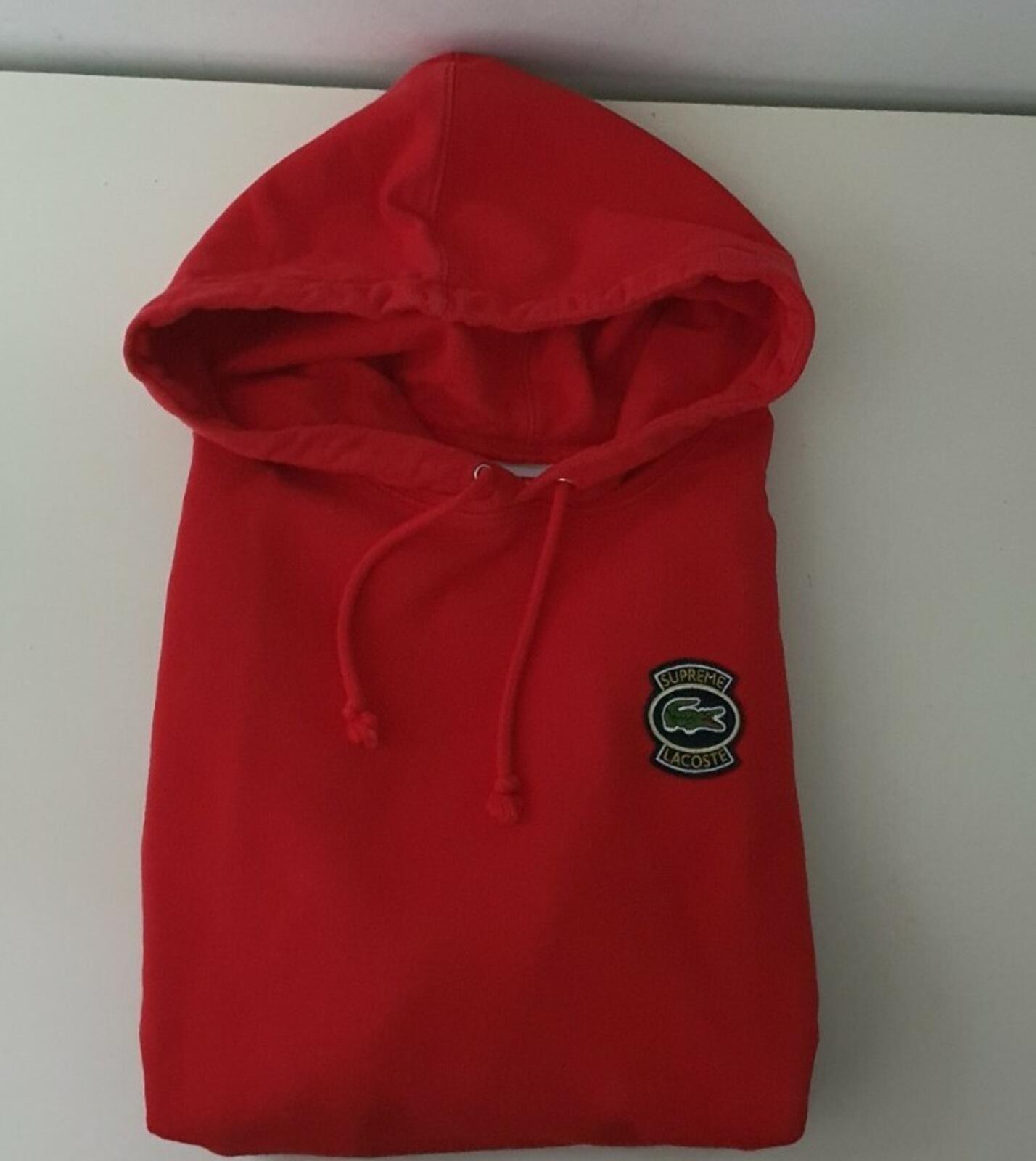 SS18 Supreme x Lacoste Hooded Sweatshirt Red Size S