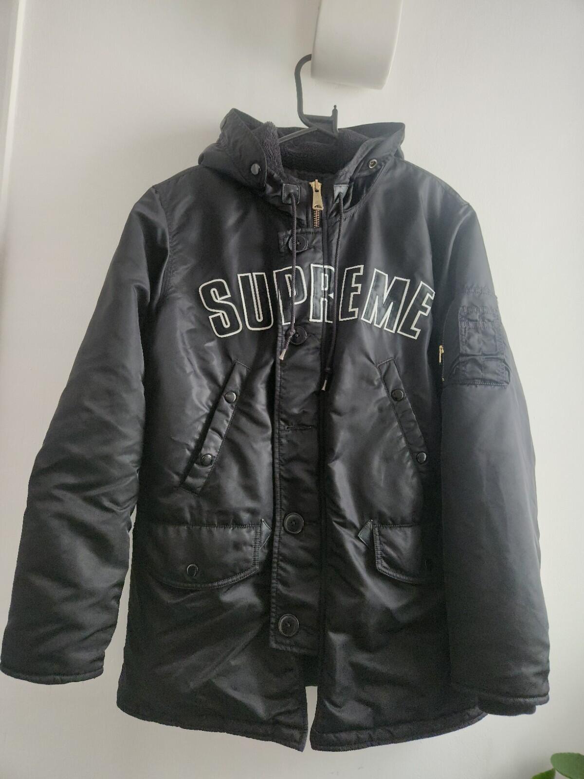 FW16 Supreme Arc Logo N-3B Parka M Medium Black Coat Bomber Jacket Justin Bieber
