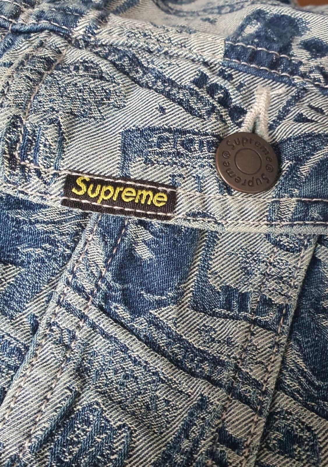 FW17 Supreme 100 Dollar Bill Denim Trucker Jacket Blue Größe MBenjamin Franklin