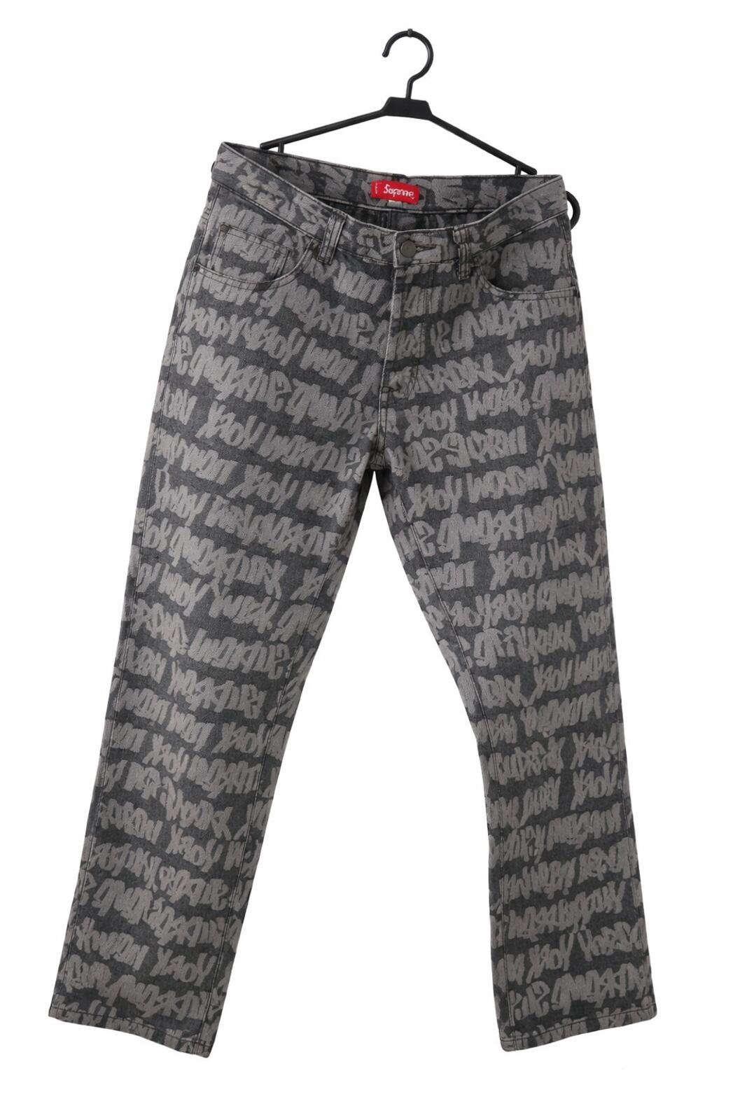 SS22 Supreme Fat Tip Jacquard Regular Jeans Black Size 32 W32 L31.5