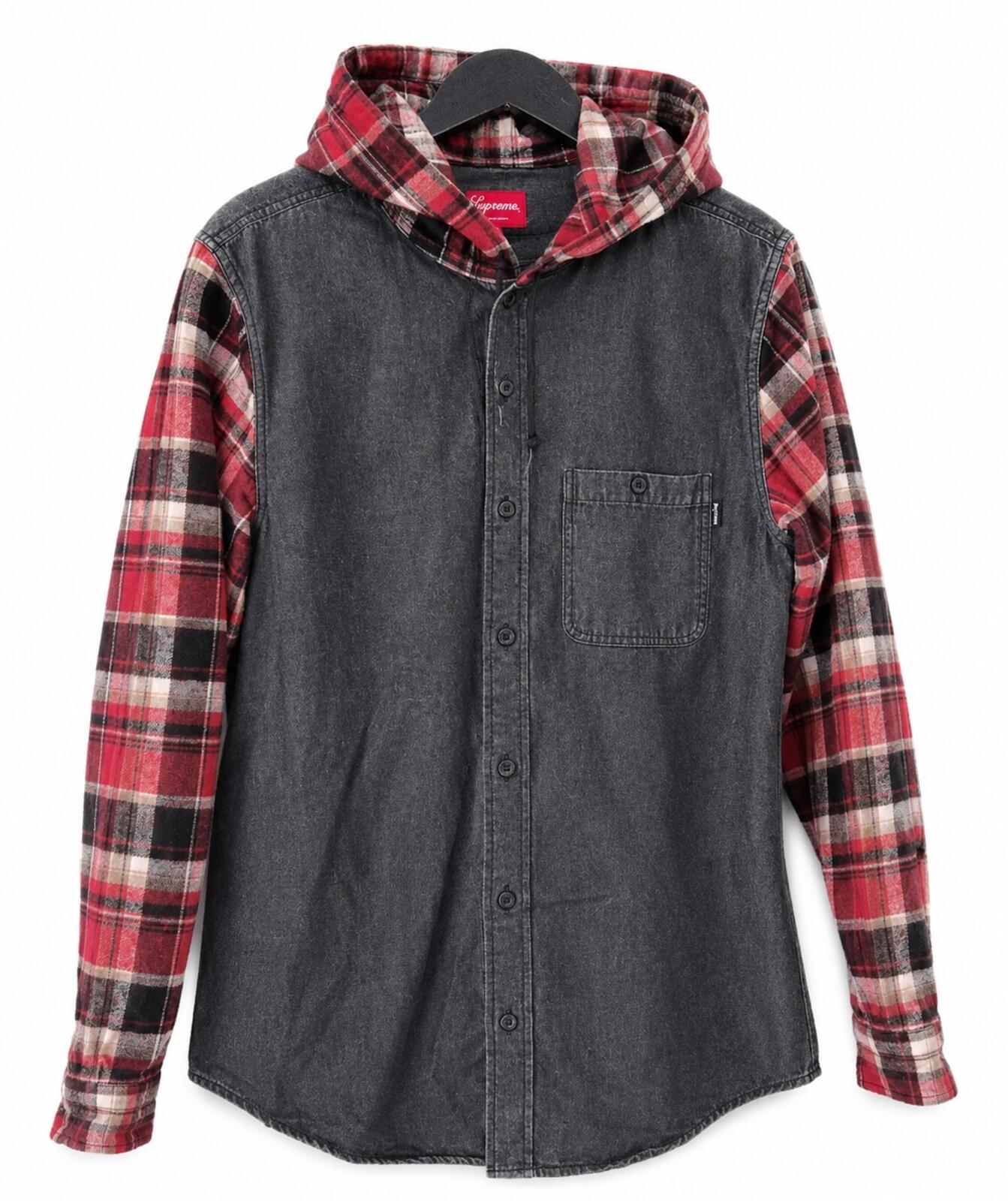 FW13 Supreme Hooded Plaid Denim Shirt Indigo Size M