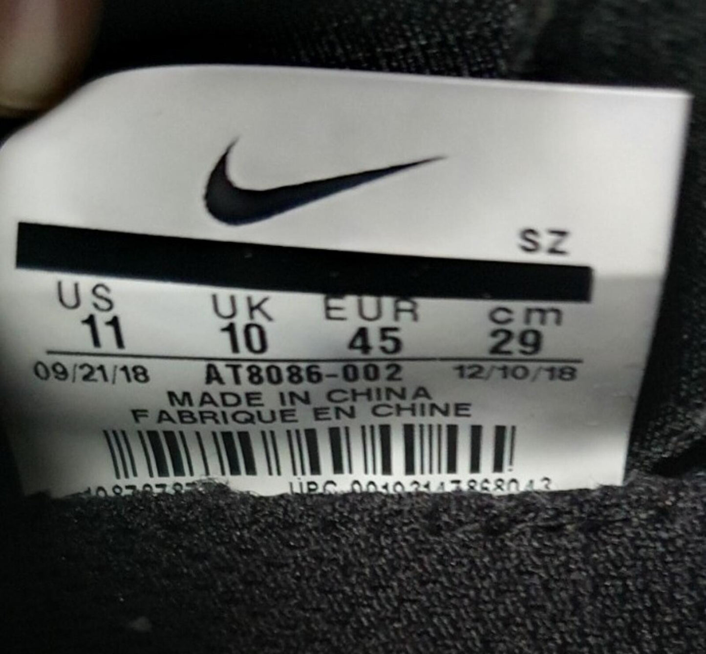 Nike x Fear of God Moccasin Trainers Size US 11 UK 10 Black Lot