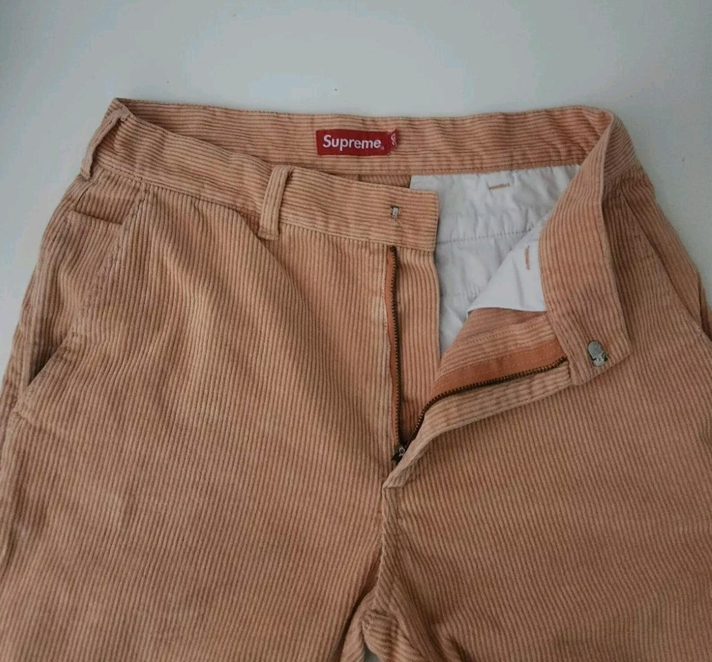 FW17 Supreme Corduroy Work Pant size 30 W30 L30 zip up trousers pants Peach S