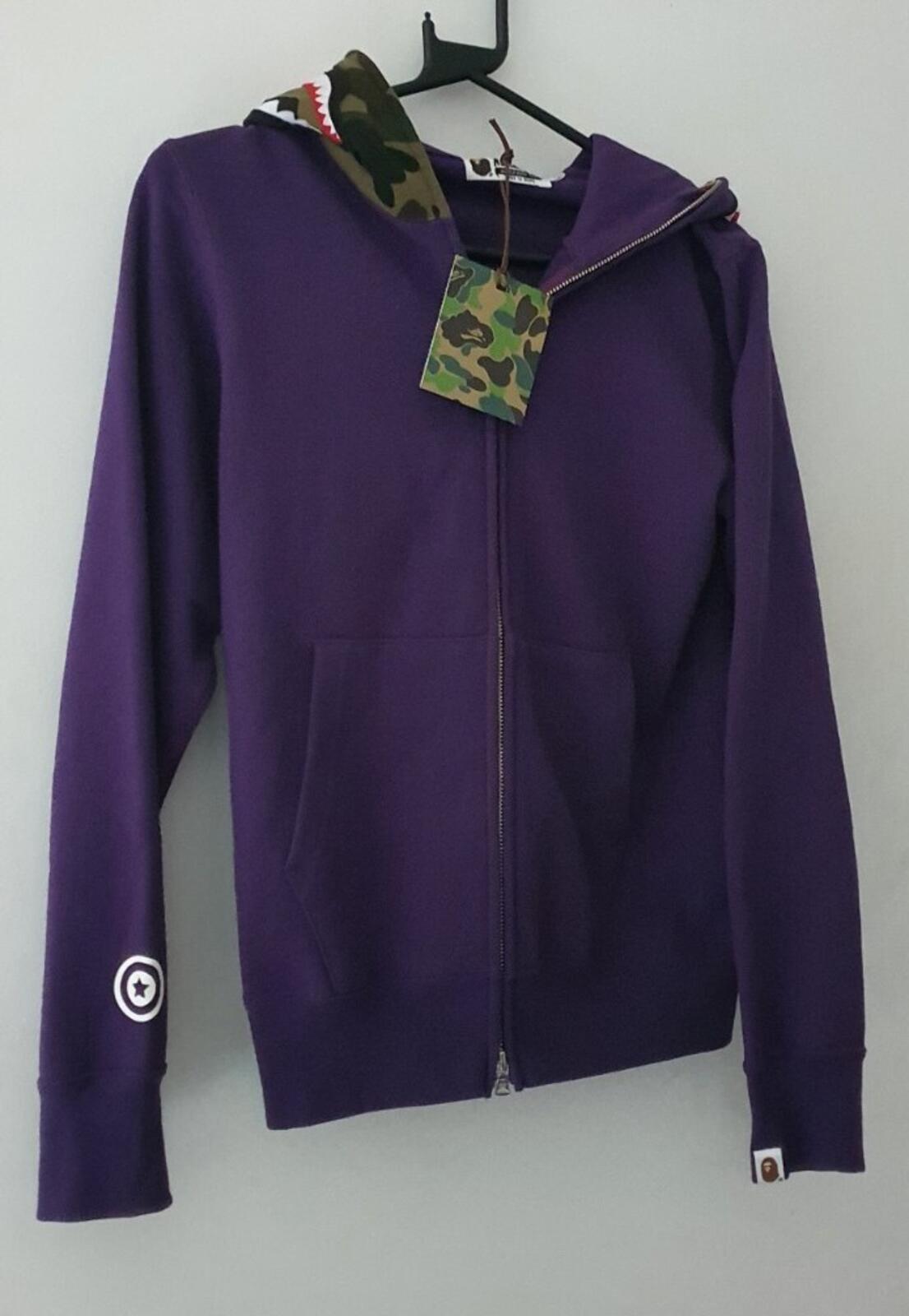 A BATHING APE Shark Full Zip Hooded Sweatshirt Purple Size S BAPE