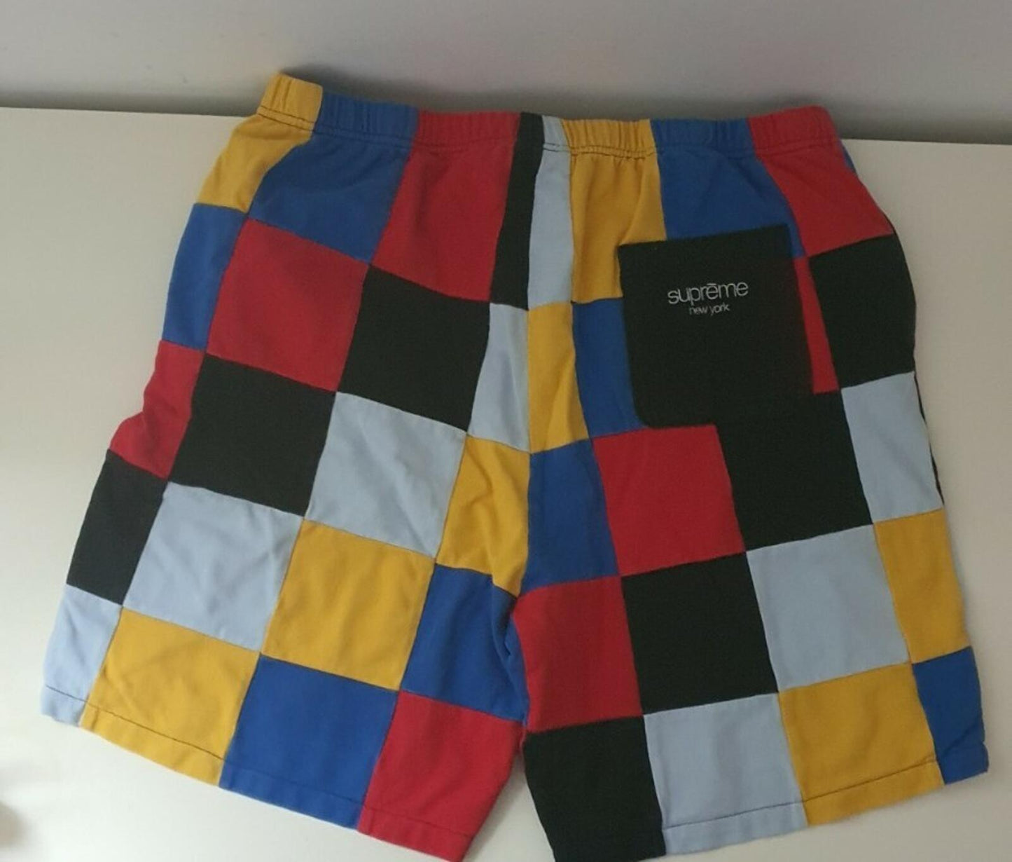 FW18 Supreme Patchwork Pique Red/Yellow/Blue short XL shorts sweatshort