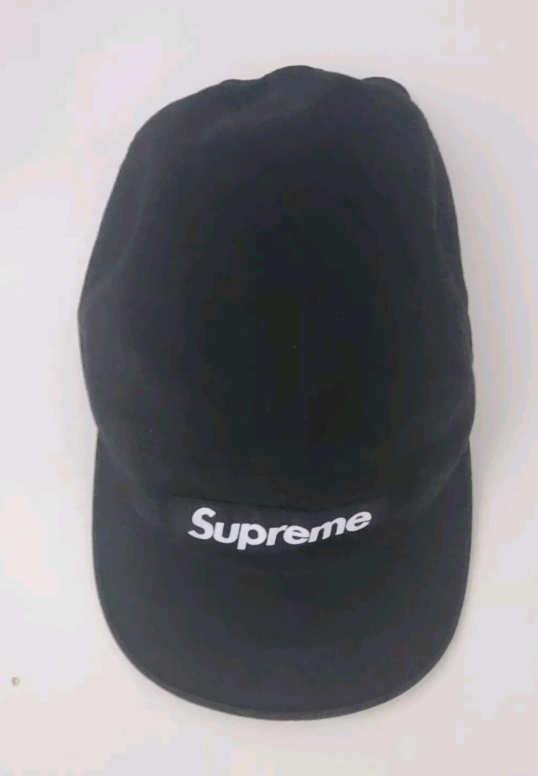 FW23 Supreme Washed Chino Twill Camp Cap Black Leather Strap Hat