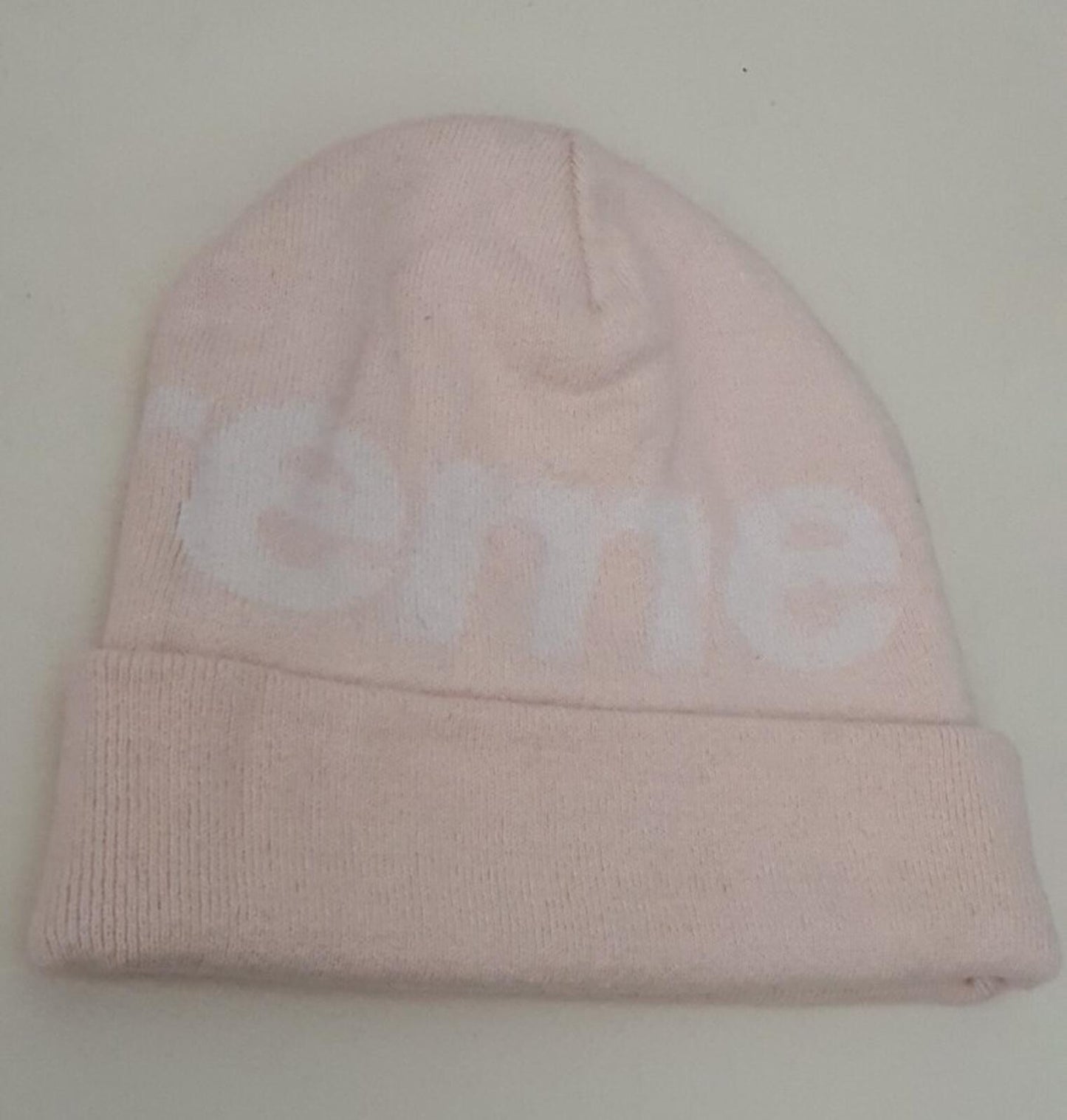 FW15 Supreme Big Logo Light Pink Beanie salmon cotton cashmere light pink
