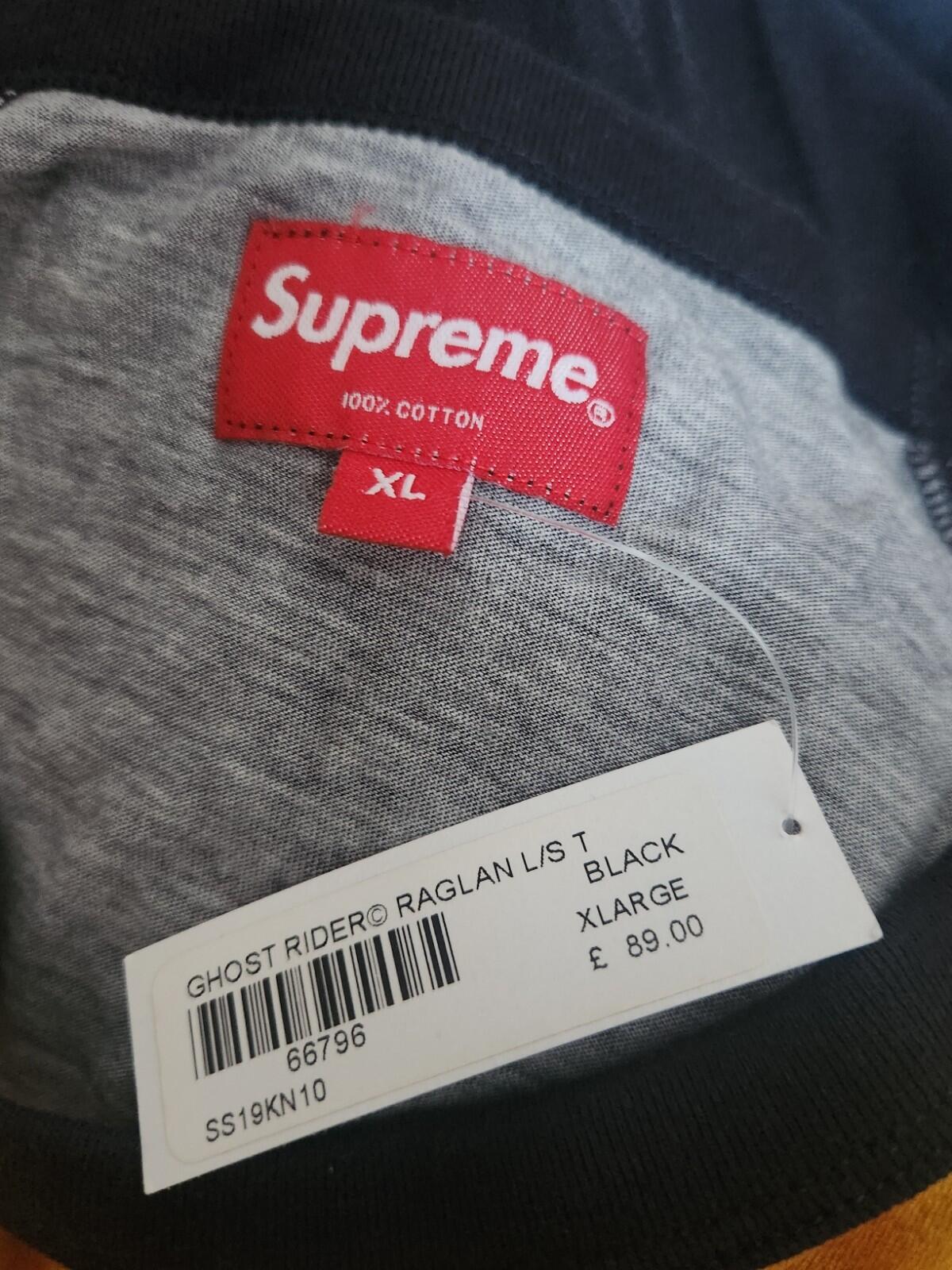 SS19 Supreme Ghost Rider Raglan L/S Top XL Tee Long Sleeve T-shirt Black