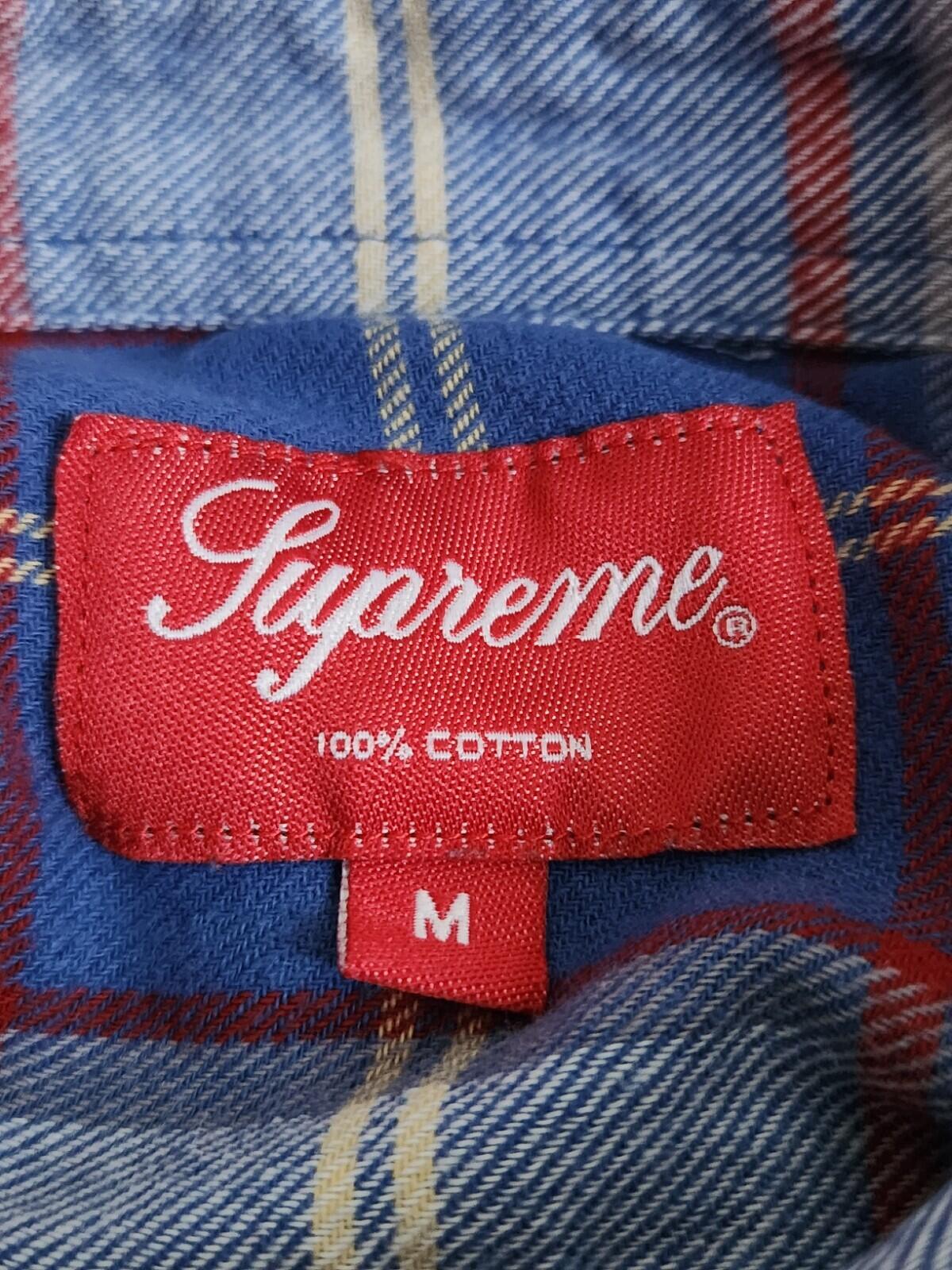 FW17 Supreme God Bless Plaid Flannel Shirt Blue Grey Size M Medium Blessed