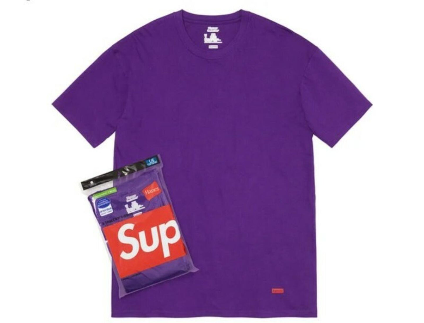 SS21 Supreme Hanes purple Tees (2 Pack) T-shirt size L large small box logo