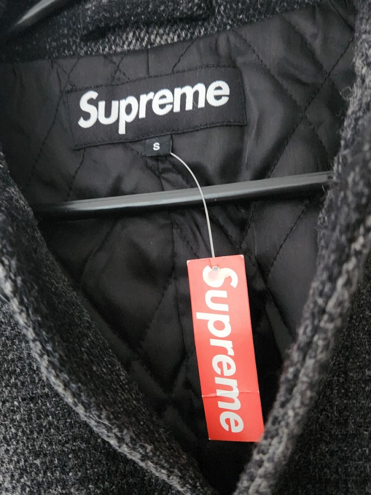 FW16 Supreme Shadow Plaid Woolrich Wool Overcoat Charcoal S Small Coat New