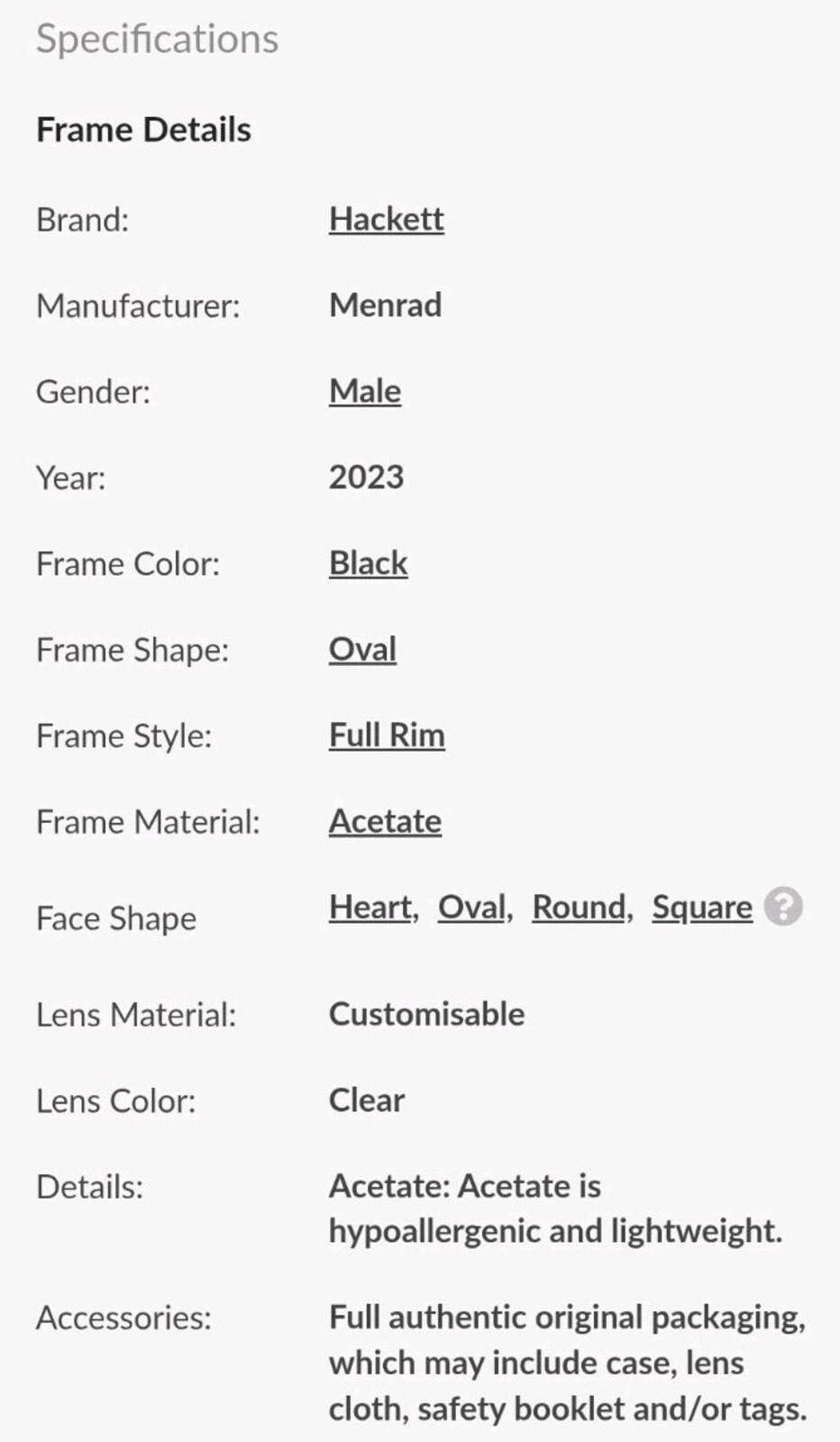 HACKET BESPOKE Glasses HEB311 Acetate Frames RRP £207 Black Accessory 2023