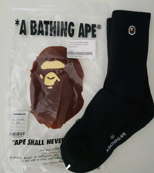 1x A BATHING APE Ape Head One-Point Socken L groß UK 9-11 Japan BAPE Schwarz Paar