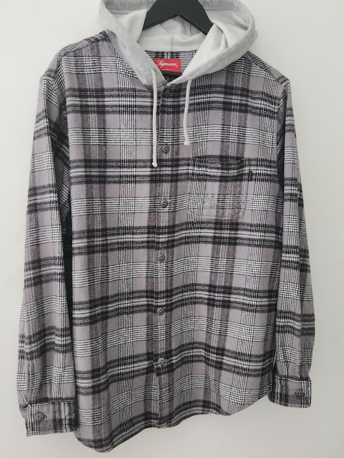 SS18 Supreme Hooded Plaid Flannel Shirt size M medium Black