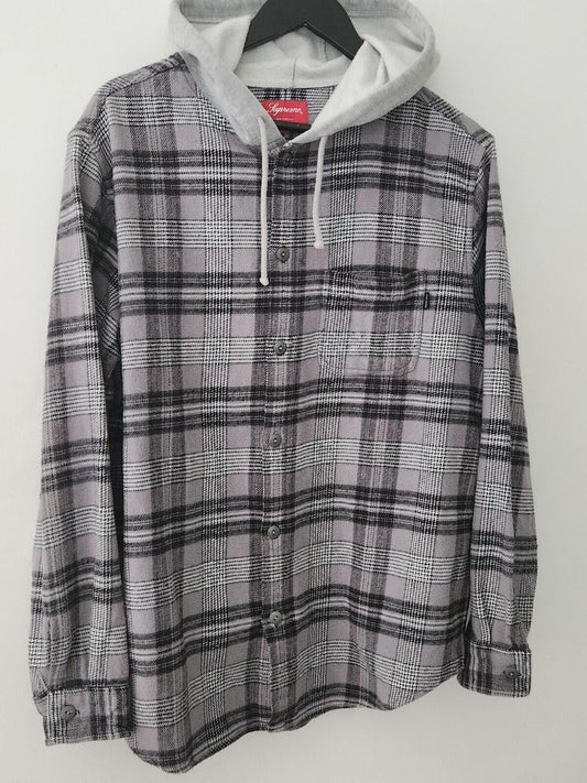SS18 Supreme Hooded Plaid Flannel Shirt size M medium Black