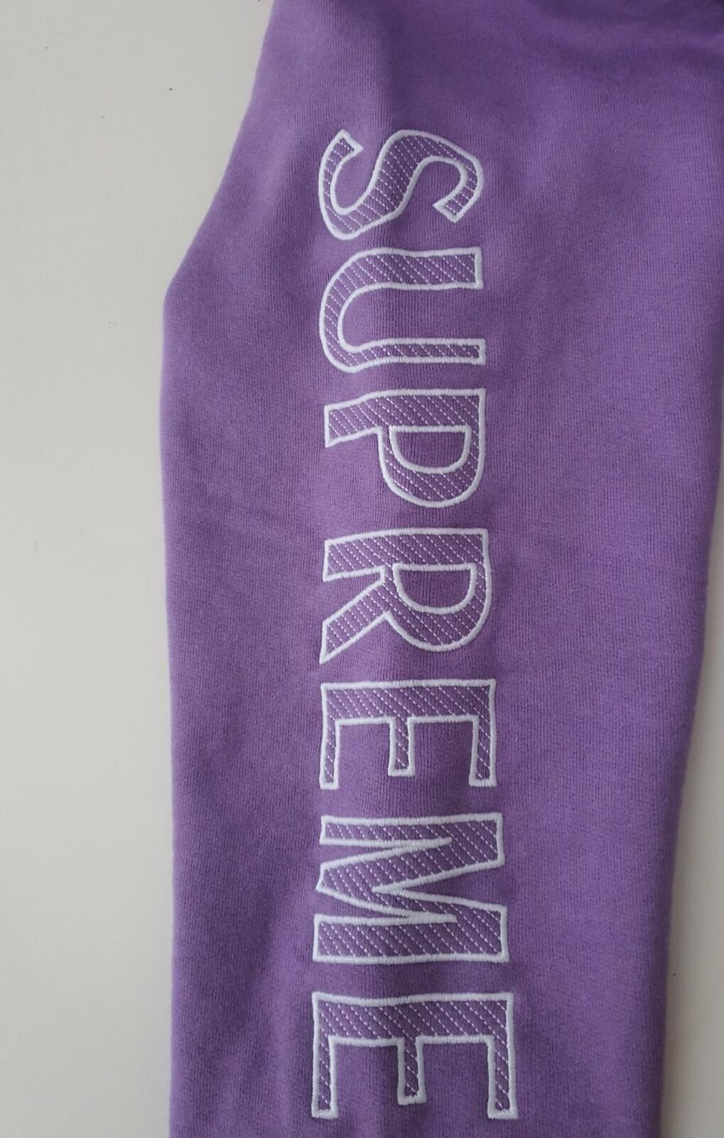 SS18 Supreme Sleeve Embroidery Hooded Sweatshirt Violet Size L